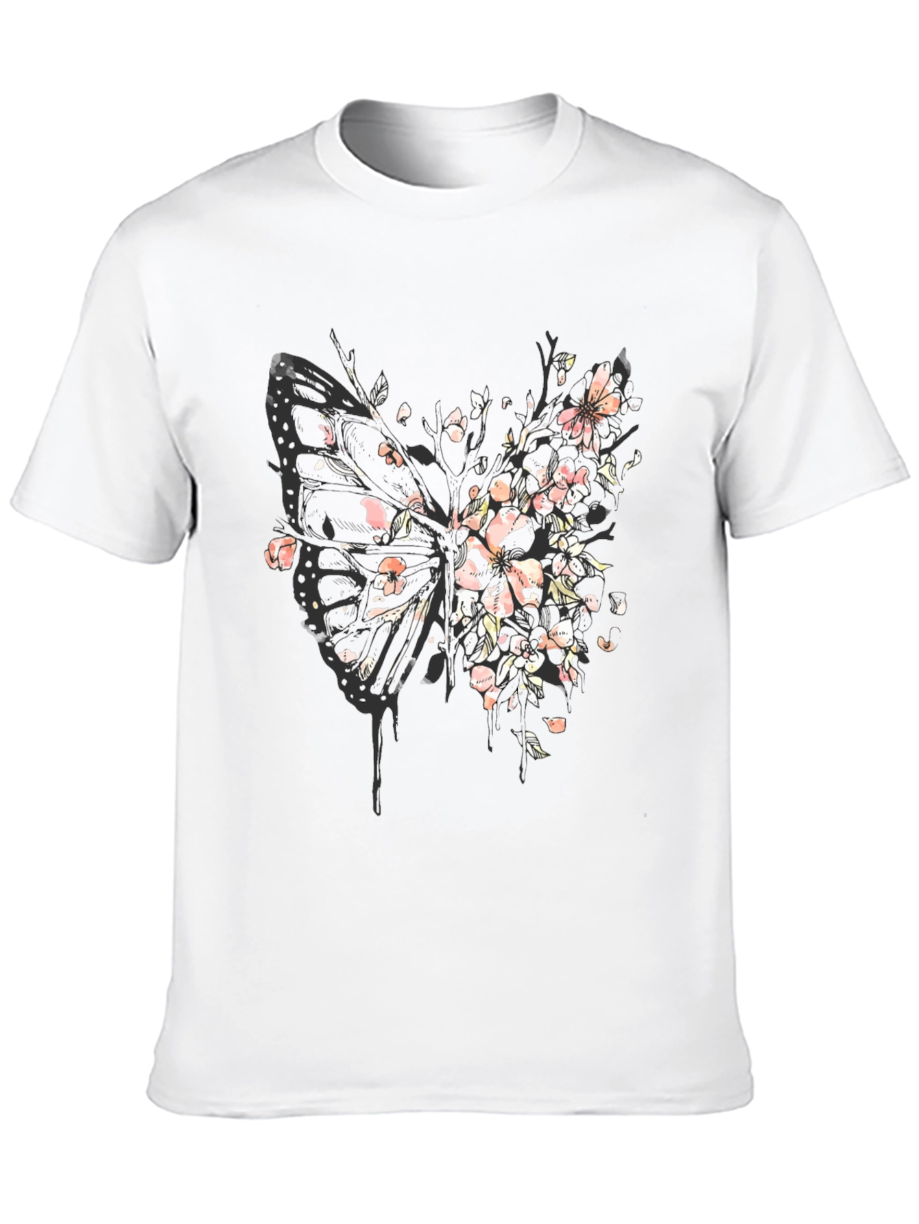 Butterfly Floral Graphic Tee - Black Cotton Blend