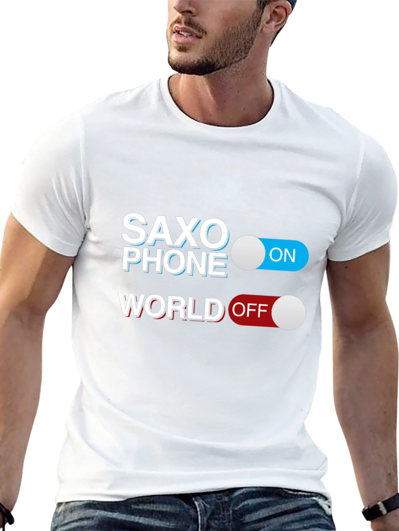 Saxophone On World Off Black T-Shirt