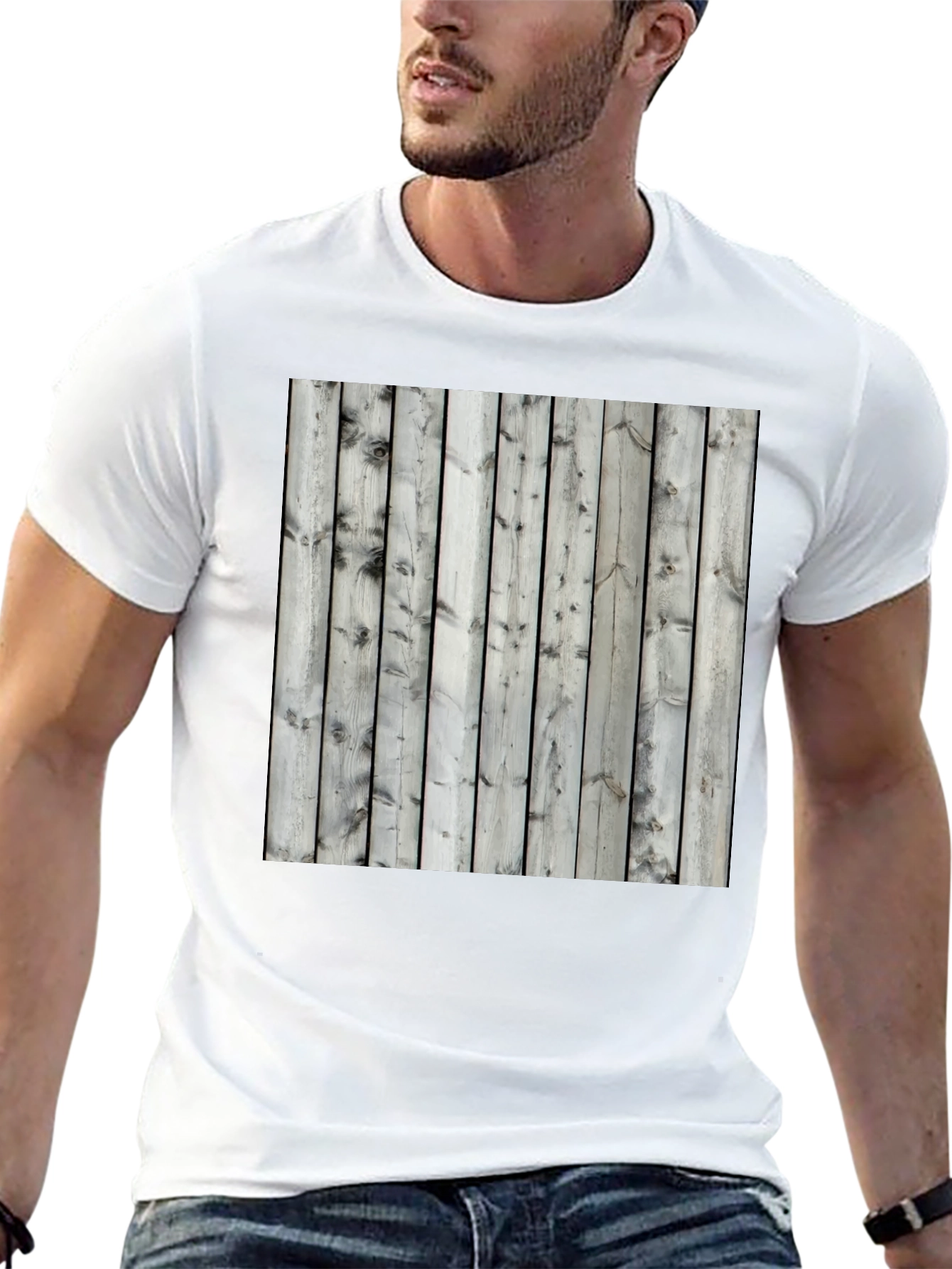 Wooden Fence Print Tee - Black Casual T-Shirt
