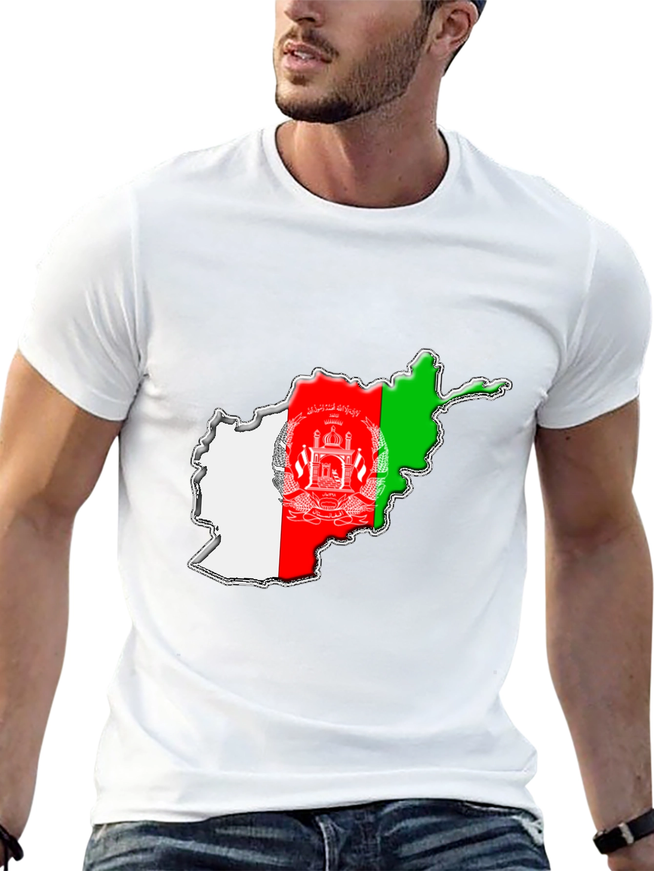 Afghanistan Flag Map T-Shirt - Black