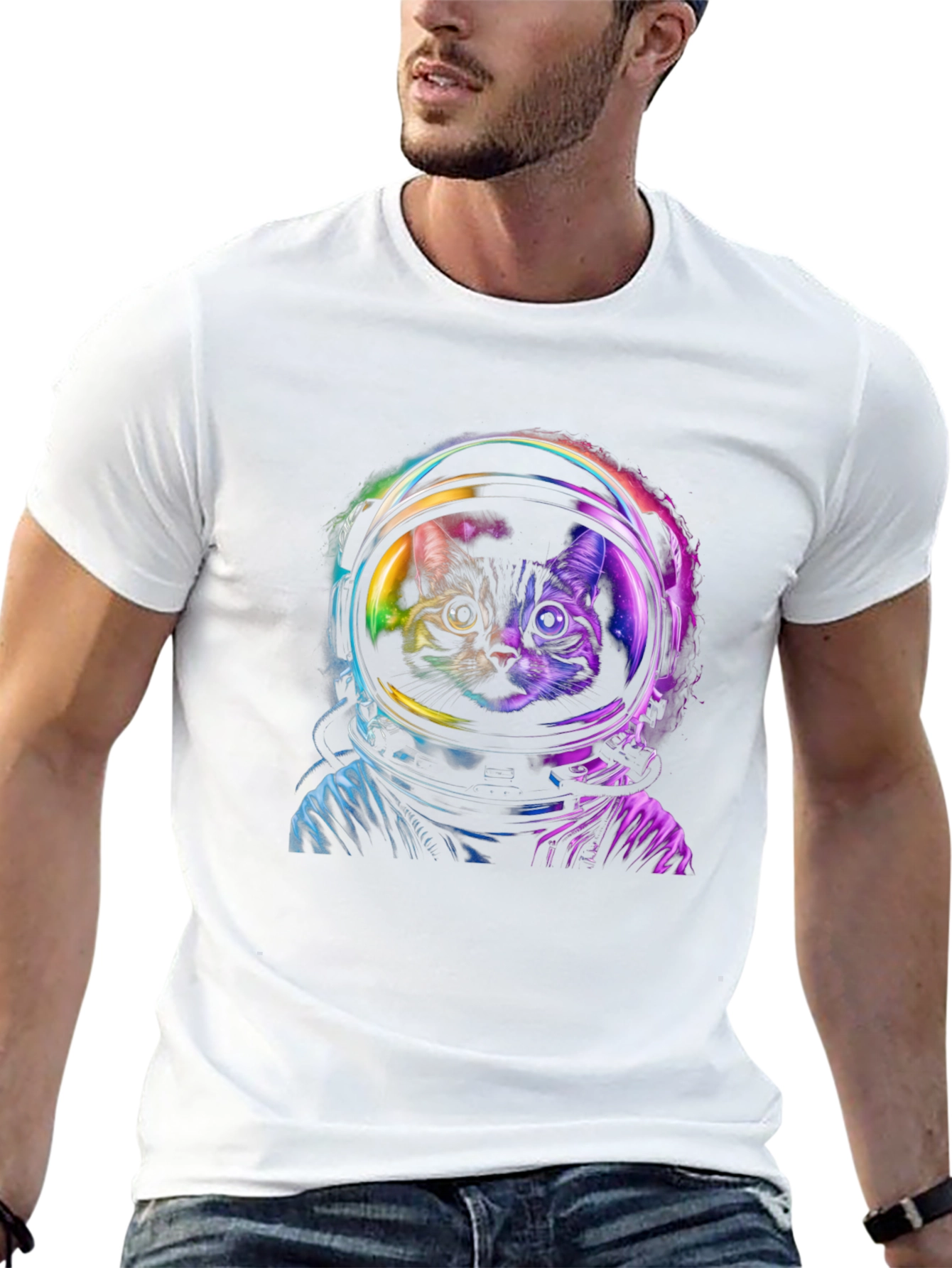 Astronaut Cat Graphic Black T-Shirt