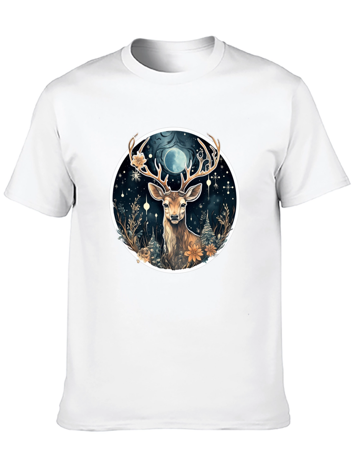 Mystic Deer Graphic Tee - Black Cotton