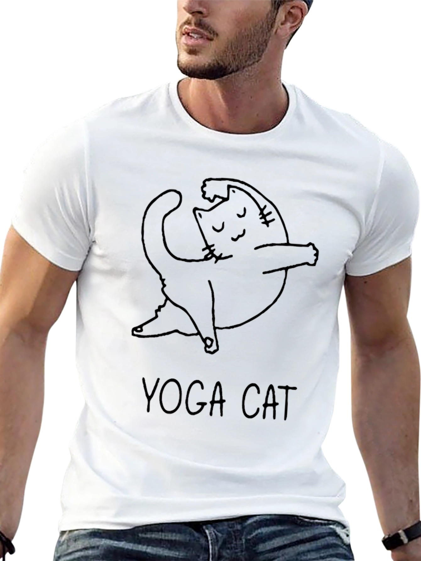 Yoga Cat Graphic Black T-Shirt