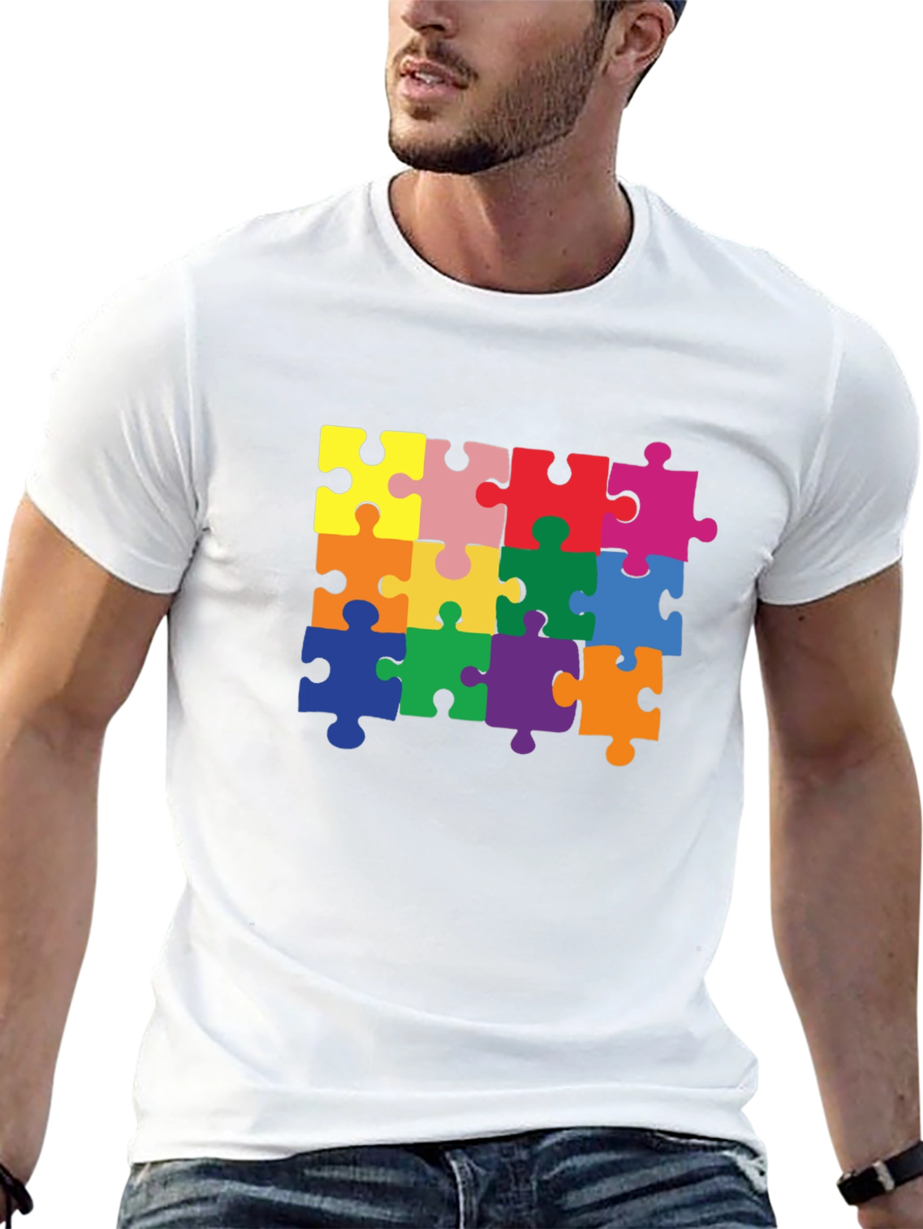 Puzzle Piece Graphic Tee - Black Cotton T-Shirt