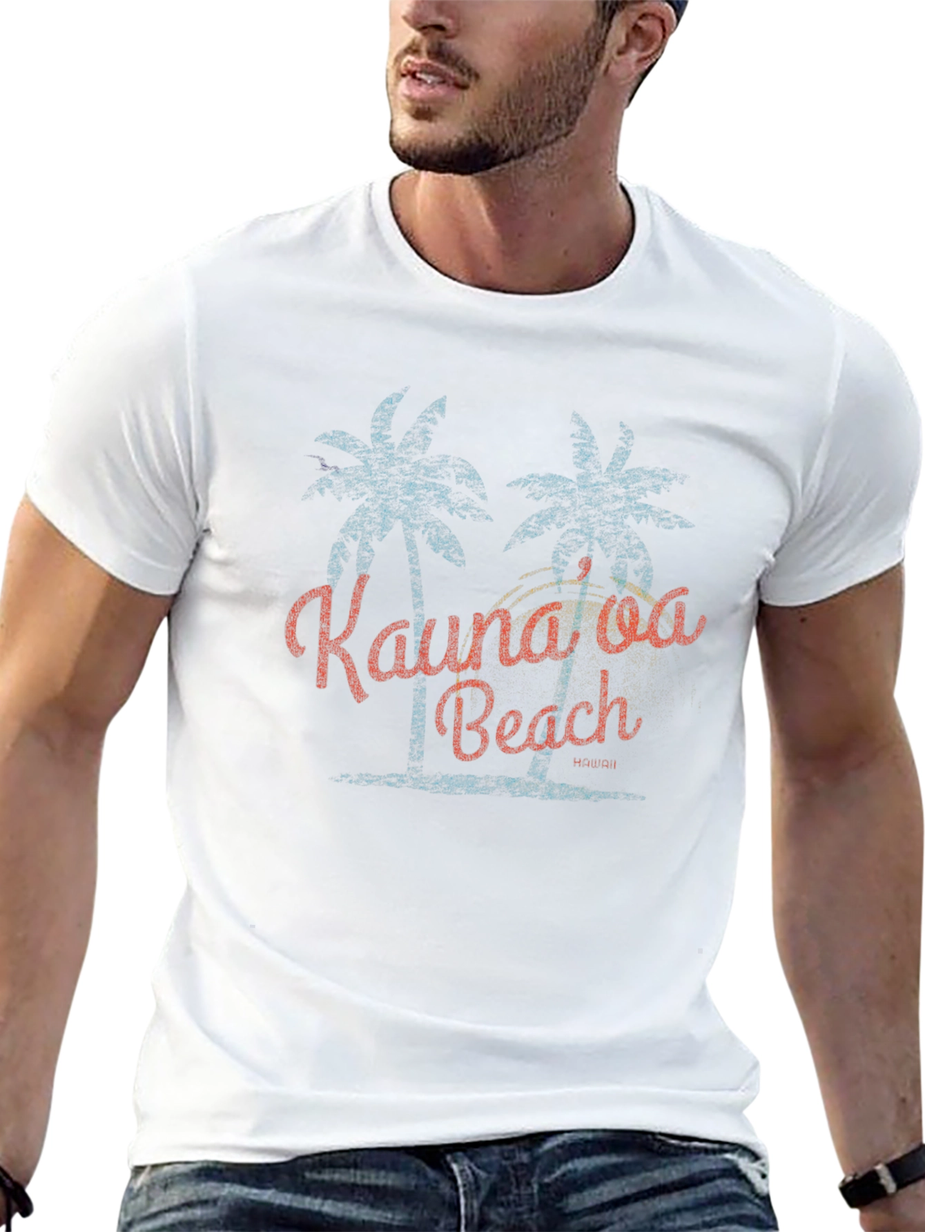 Kaunaloa Beach Graphic Tee - Tropical Palm Tree Design