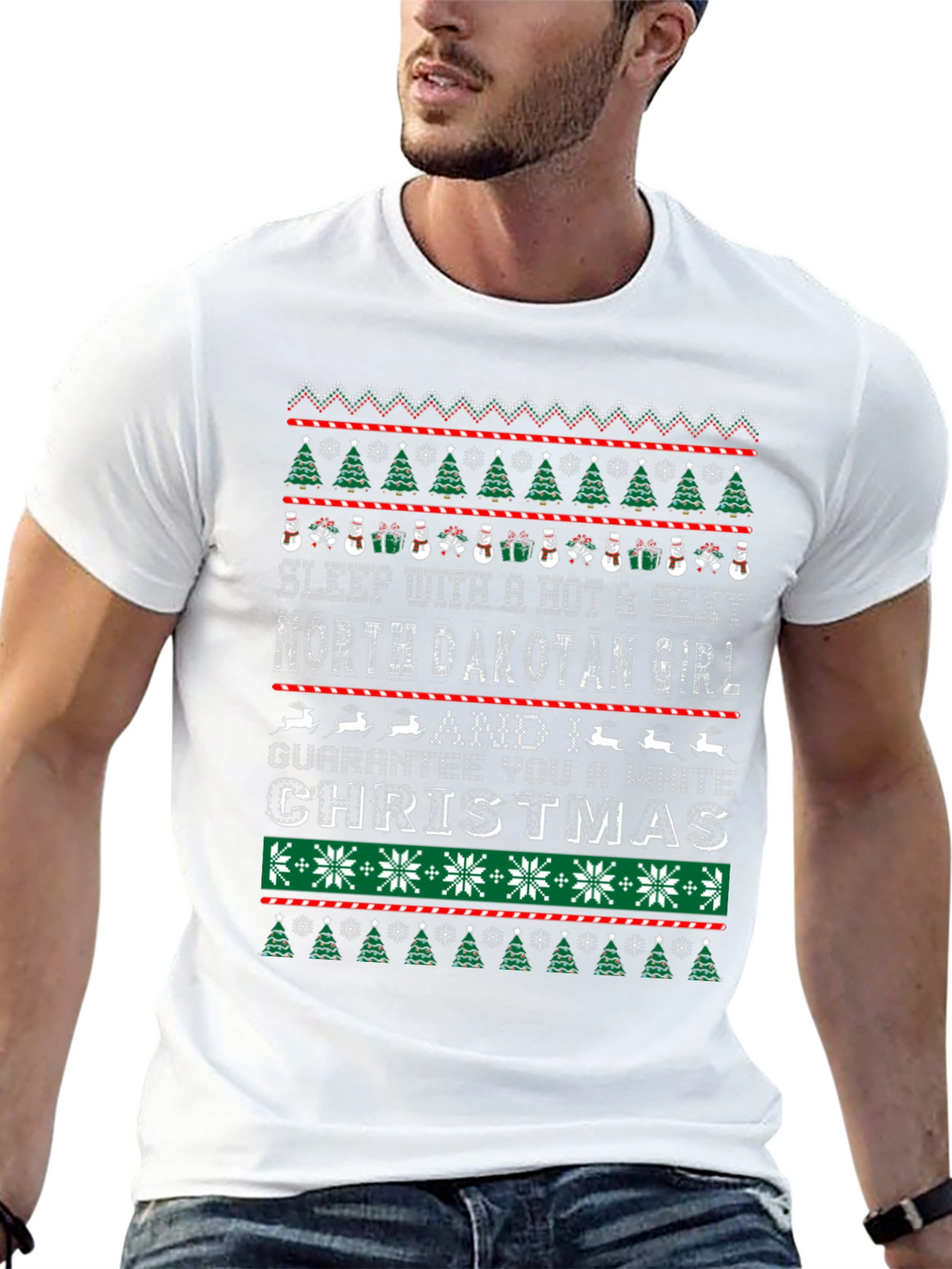 North Dakota Girl White Christmas Novelty Graphic Tee