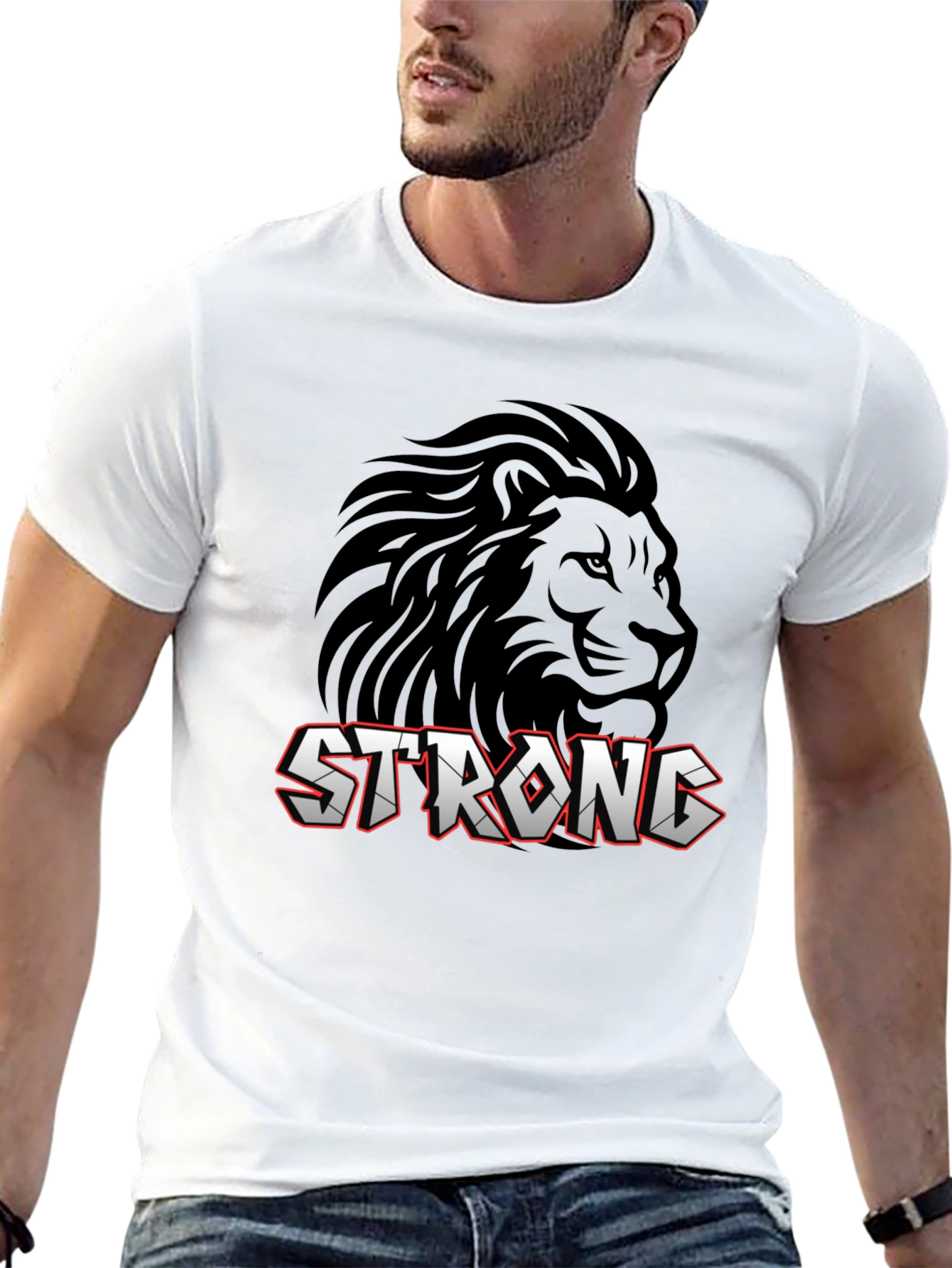 Strong Lion Graphic Print T-Shirt