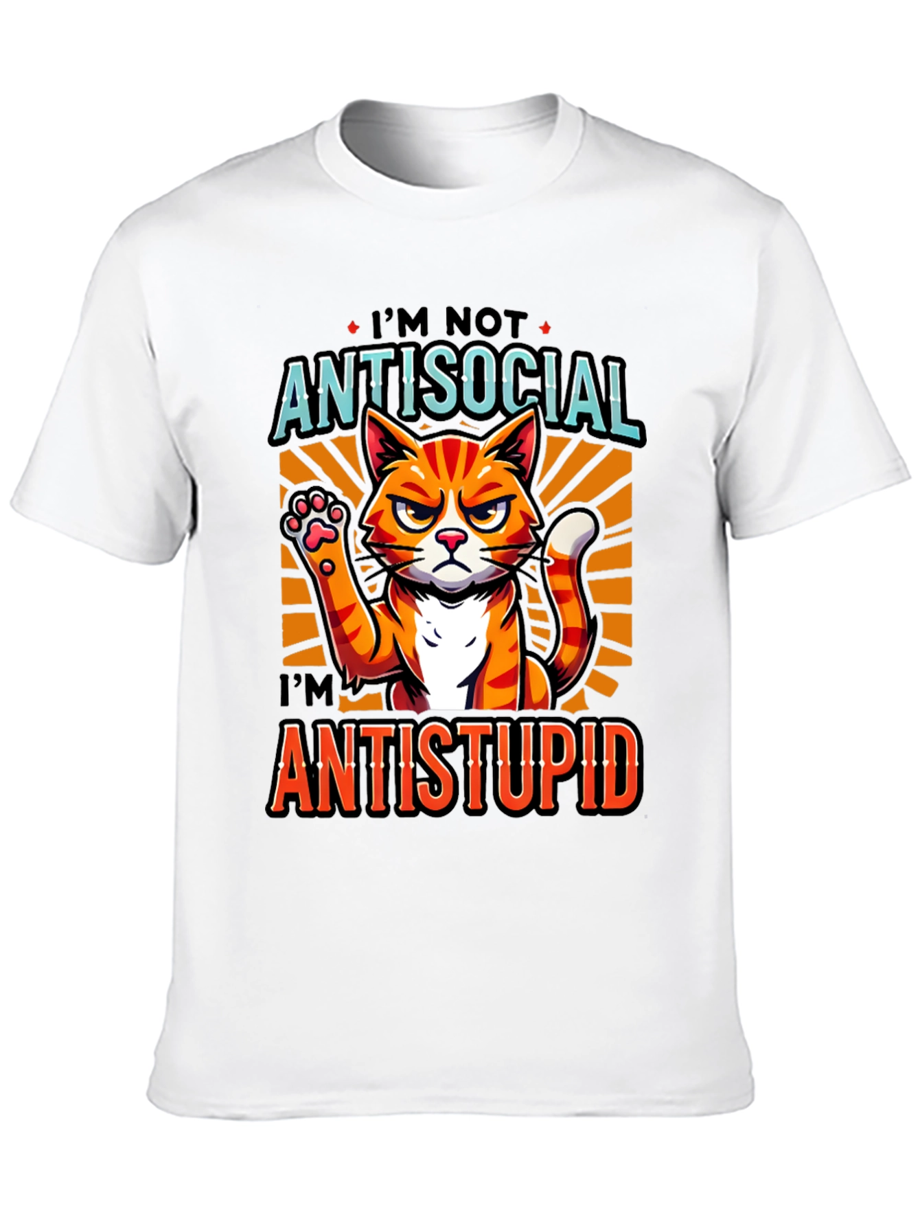 Antisocial Antistupid Cat Graphic T-Shirt