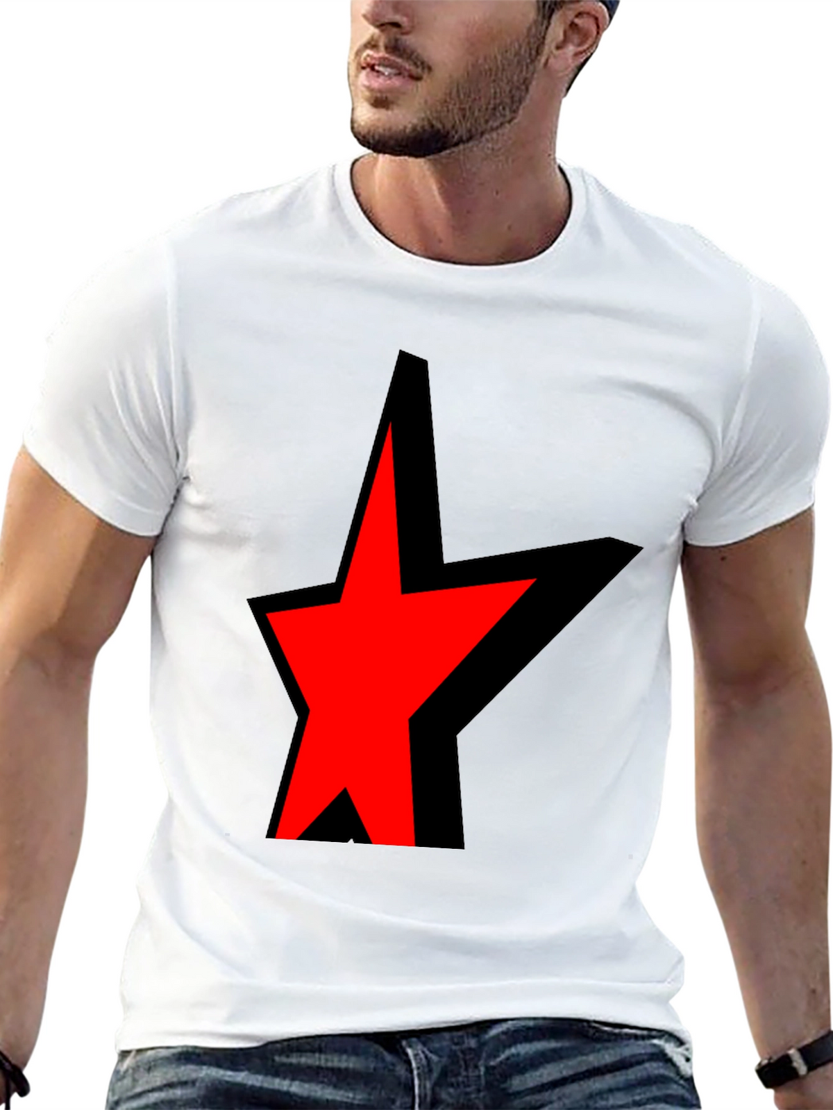 Bold Star Graphic Tee - Black Cotton Blend