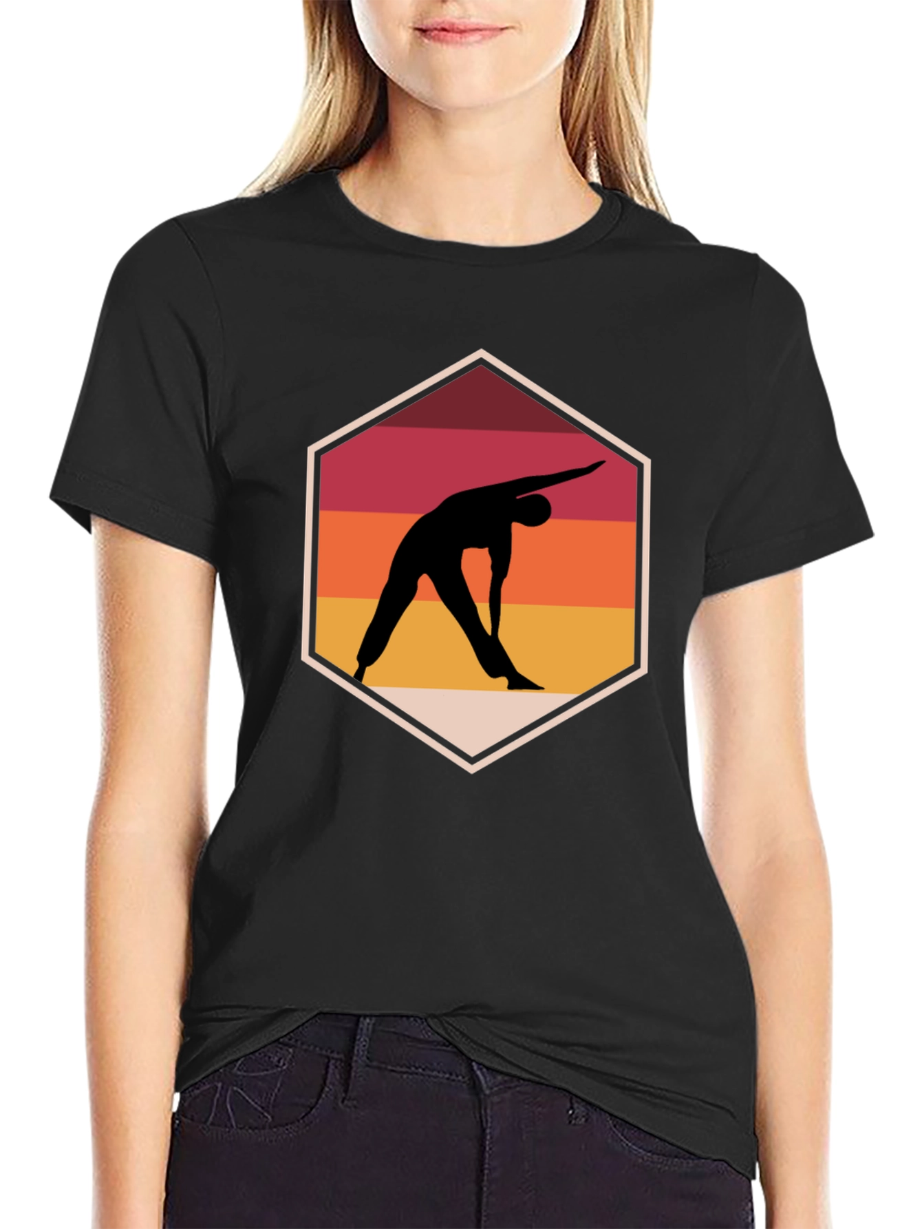 Yoga Pose Graphic Tee - Relaxed Fit Black