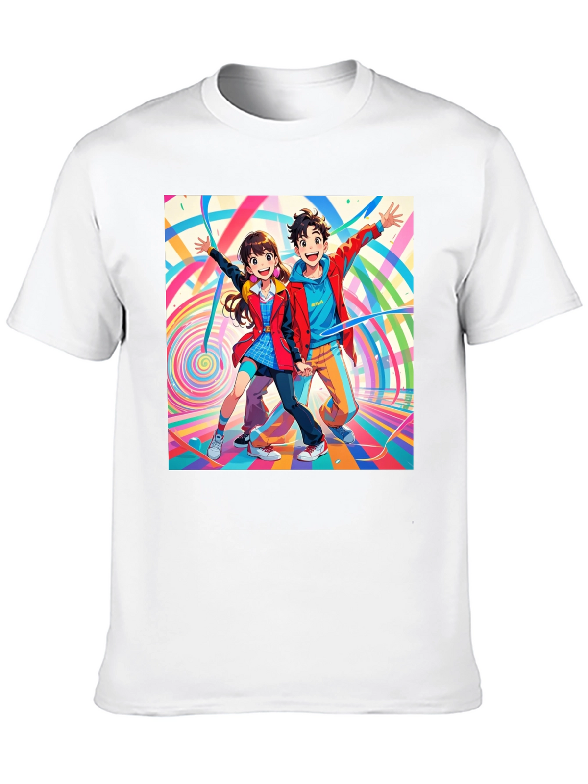 Anime Couple Graphic Print Black T-Shirt