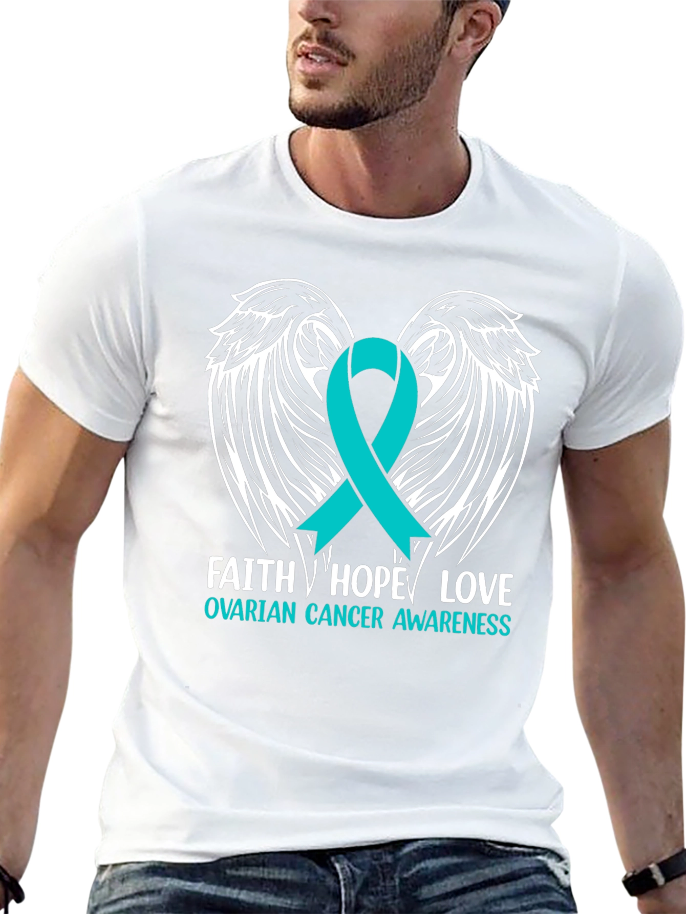 Ovarian Cancer Awareness T-Shirt - Faith Hope Love