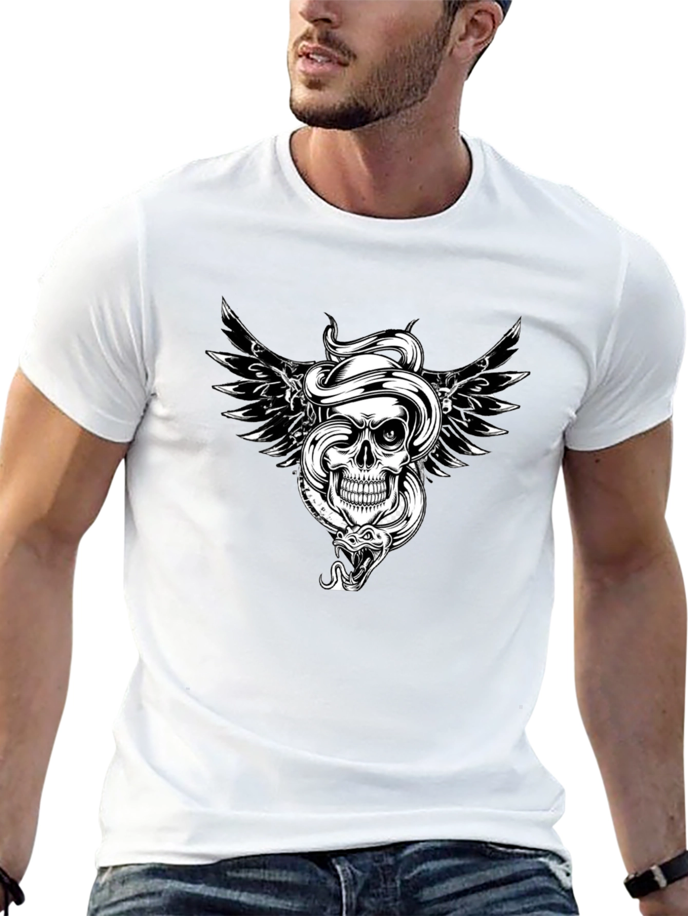 Skull Snake Wings Graphic Tee - Edgy Style