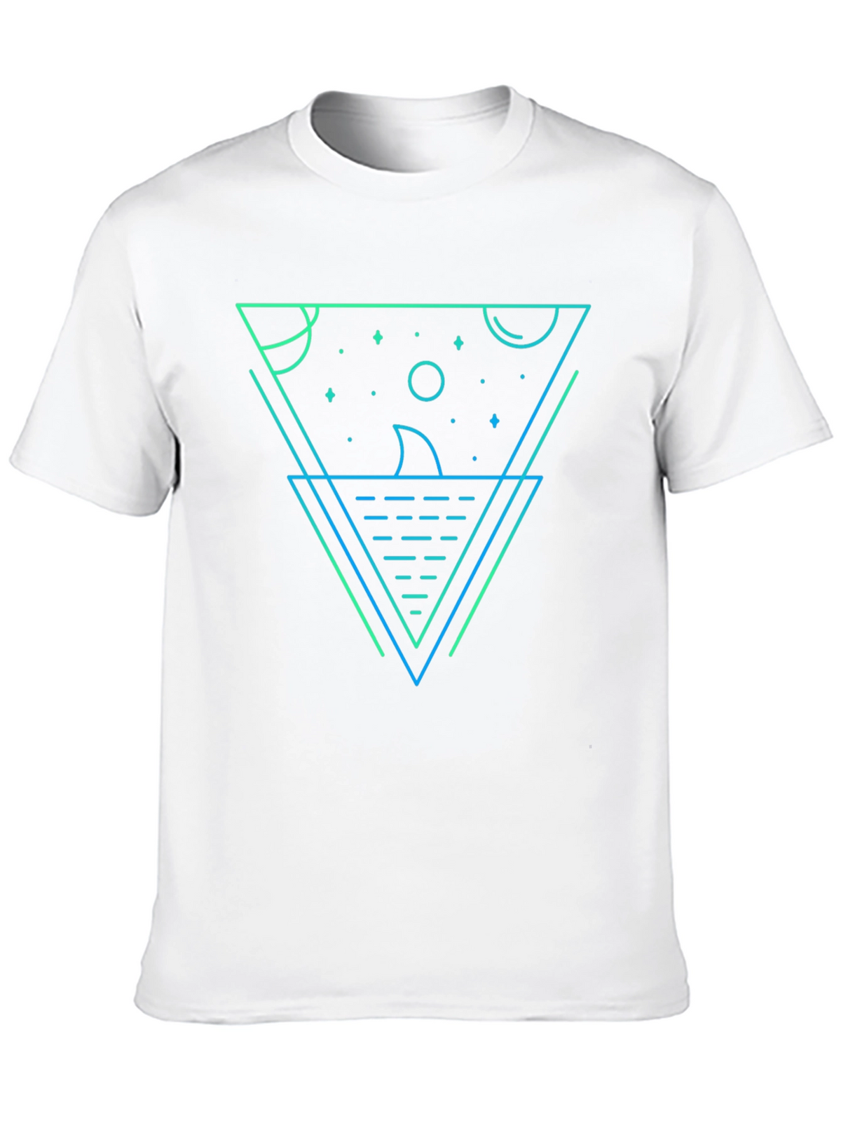 Geometric Shark Graphic Tee - Black Cotton Blend