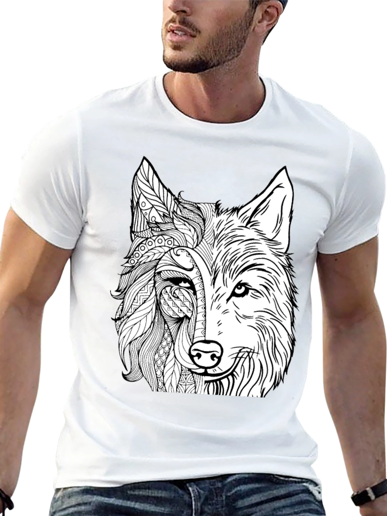 Wolf Graphic Print Black T-Shirt