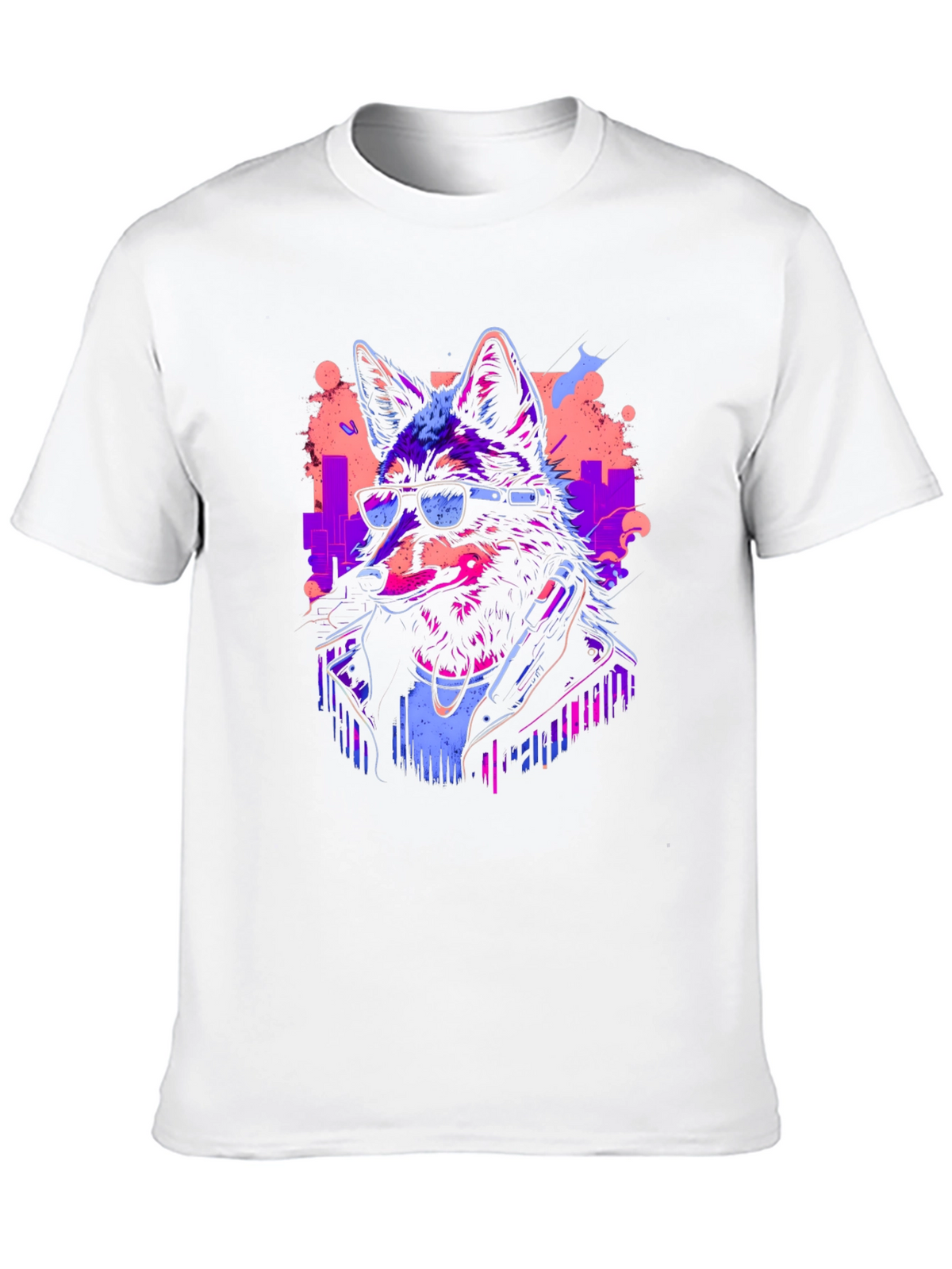 Neon Cyberpunk Wolf Graphic T-Shirt