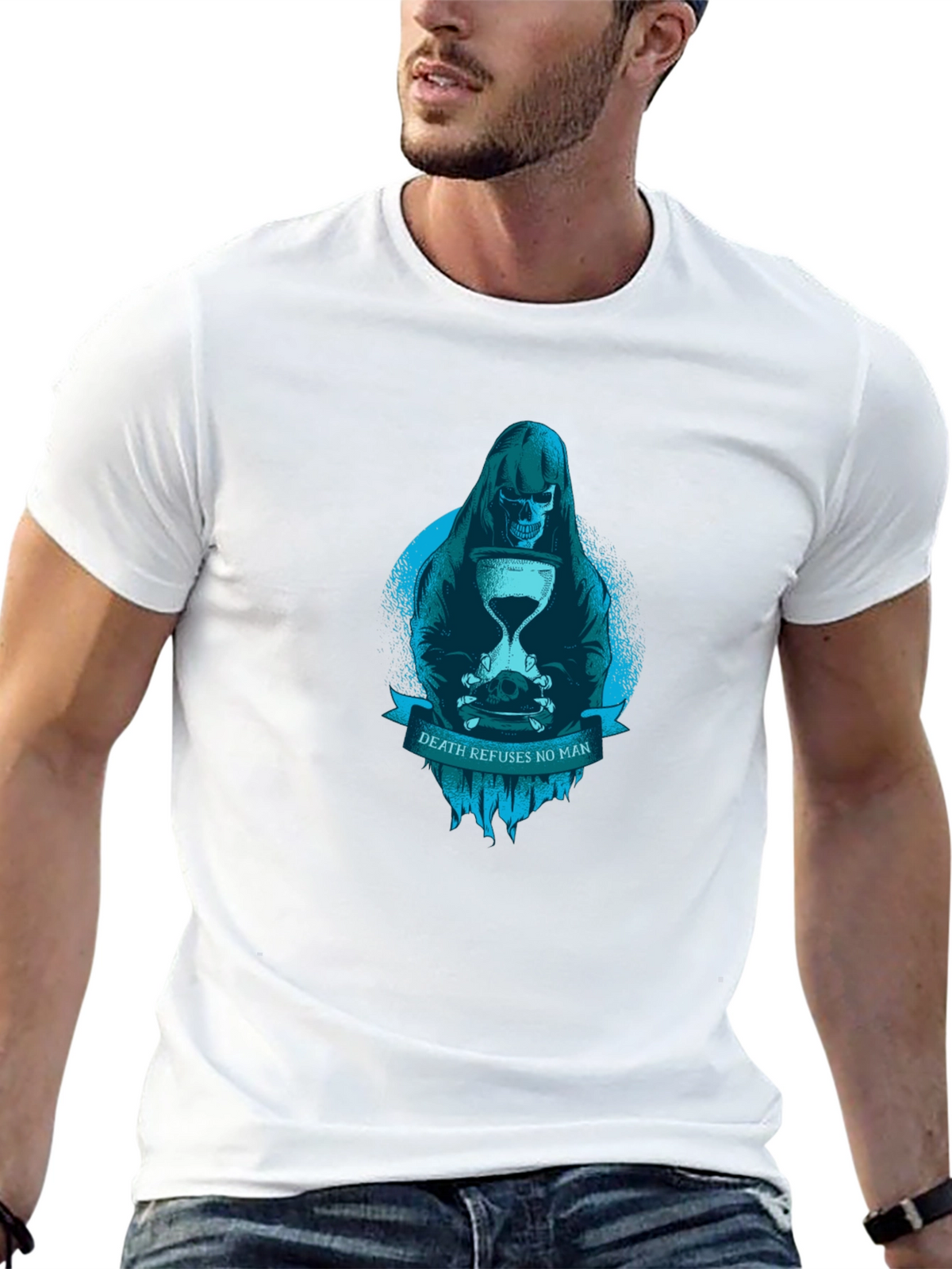 Grim Reaper Death Refuses No Man Graphic T-Shirt