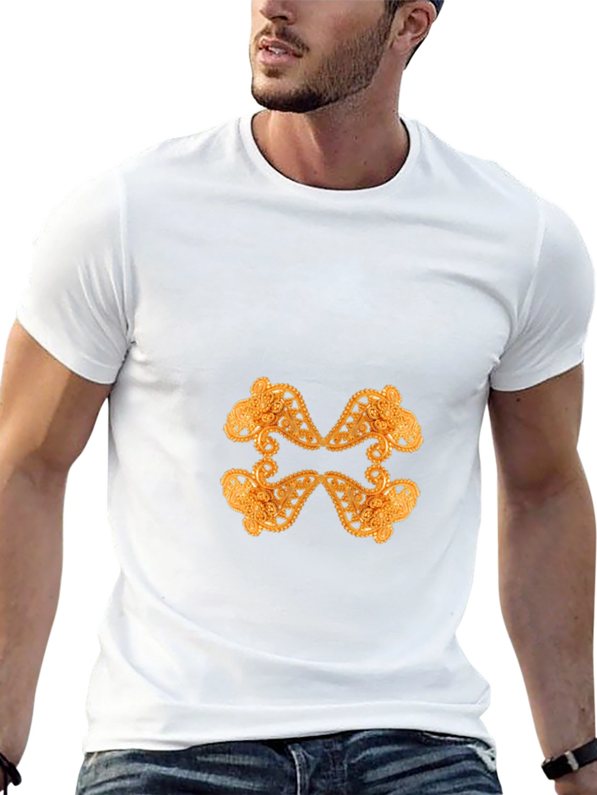 Ornate Gold Pattern Black T-Shirt