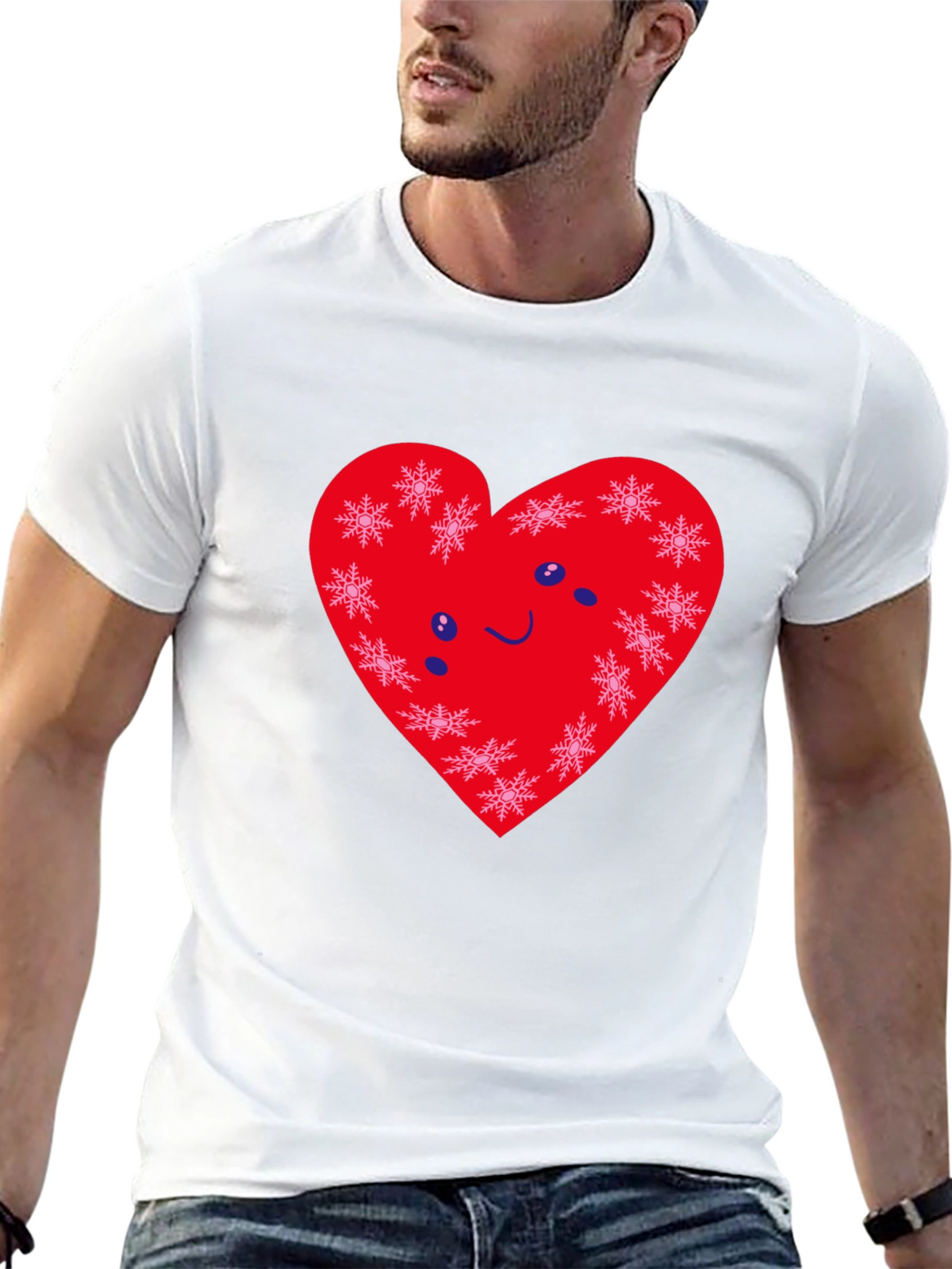 Heart Snowflake Graphic Black Tee Shirt