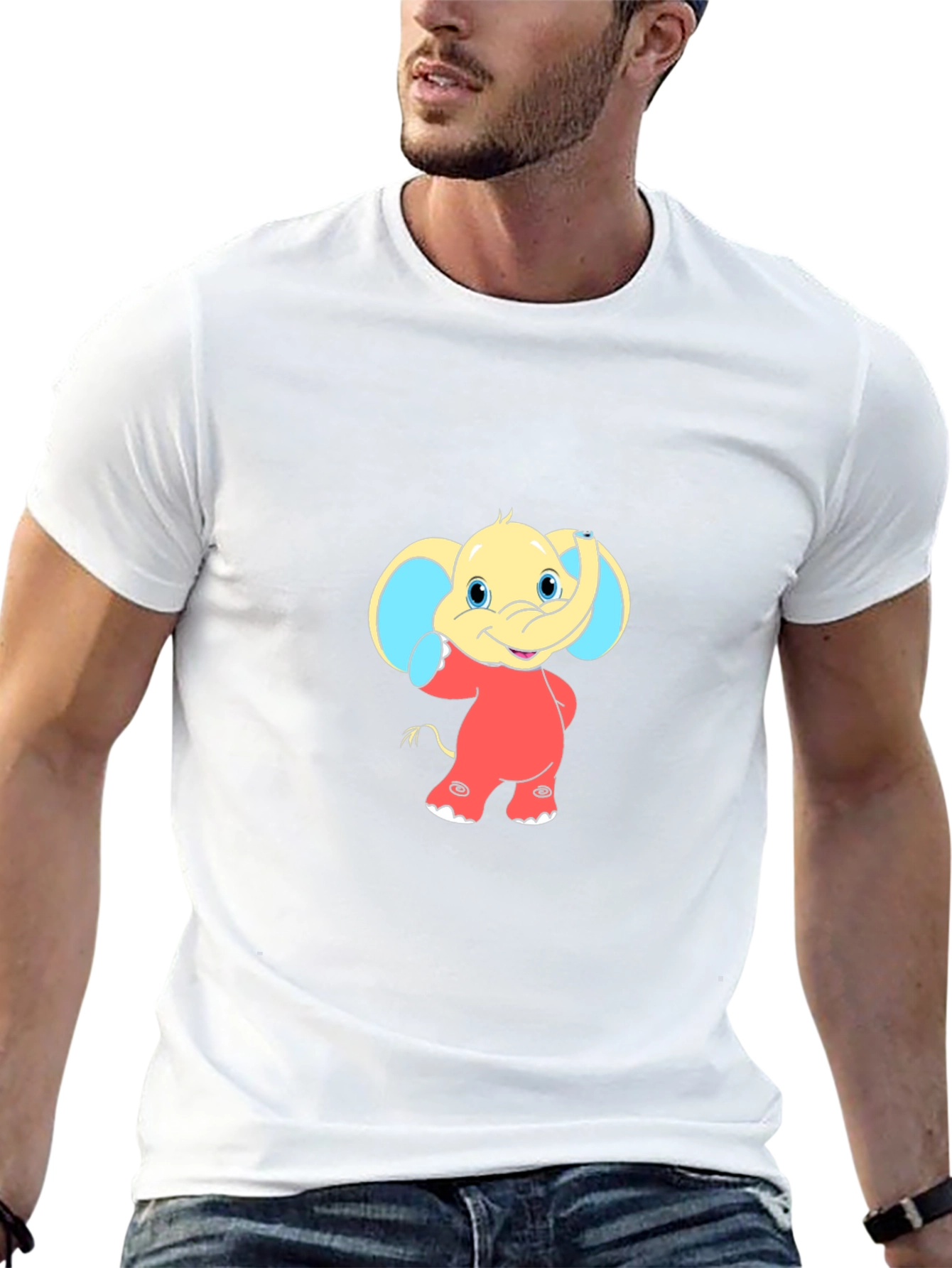 Cartoon Elephant Graphic Tee - Black