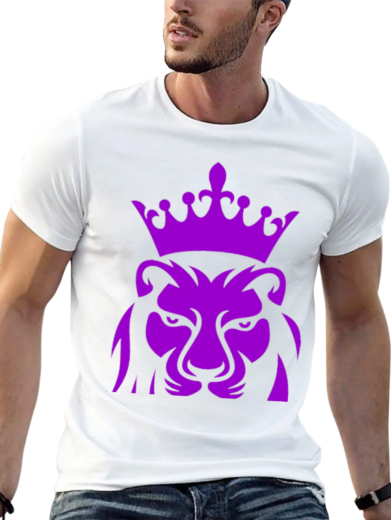 Purple Lion King Crown Graphic Black T-Shirt