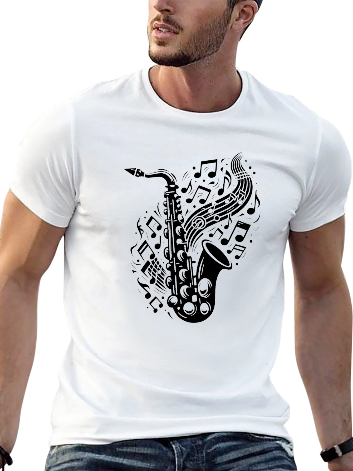 Saxophone Music Notes Graphic Tee