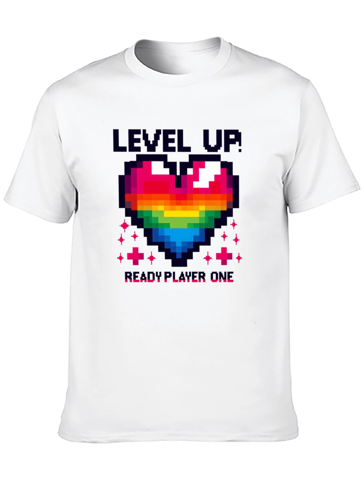 Level Up! Pixel Art Rainbow Heart Gamer T-Shirt