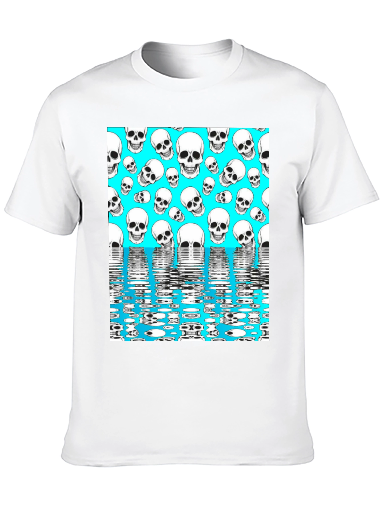 Skull Pattern T-Shirt - Aqua Blue