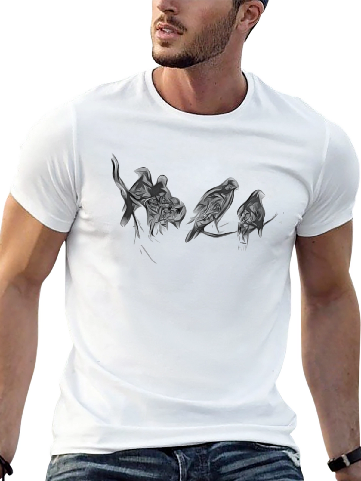 Mens Black T-Shirt with Bird Silhouette Design
