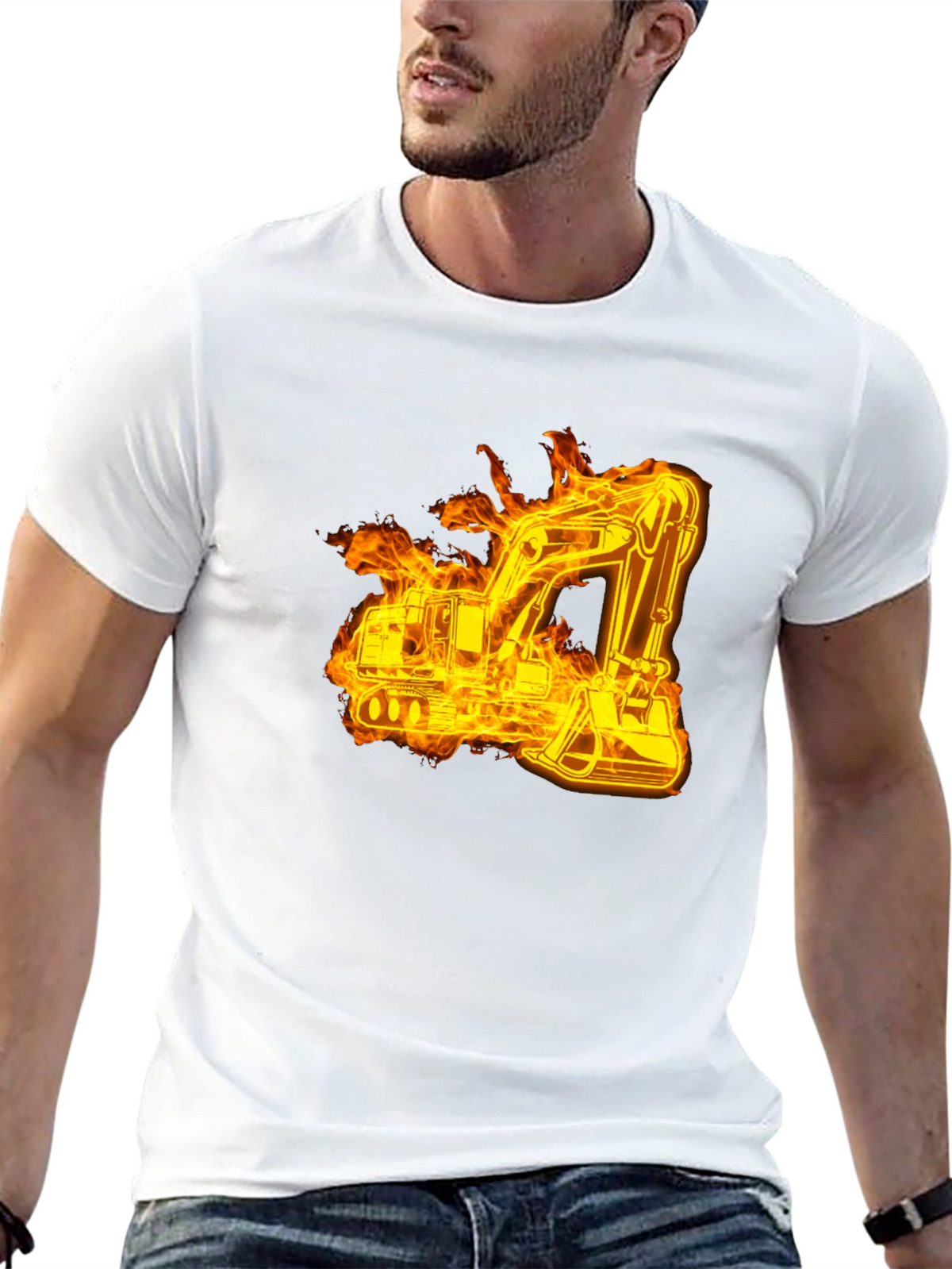 Fiery Excavator Black T-Shirt - Construction Tee