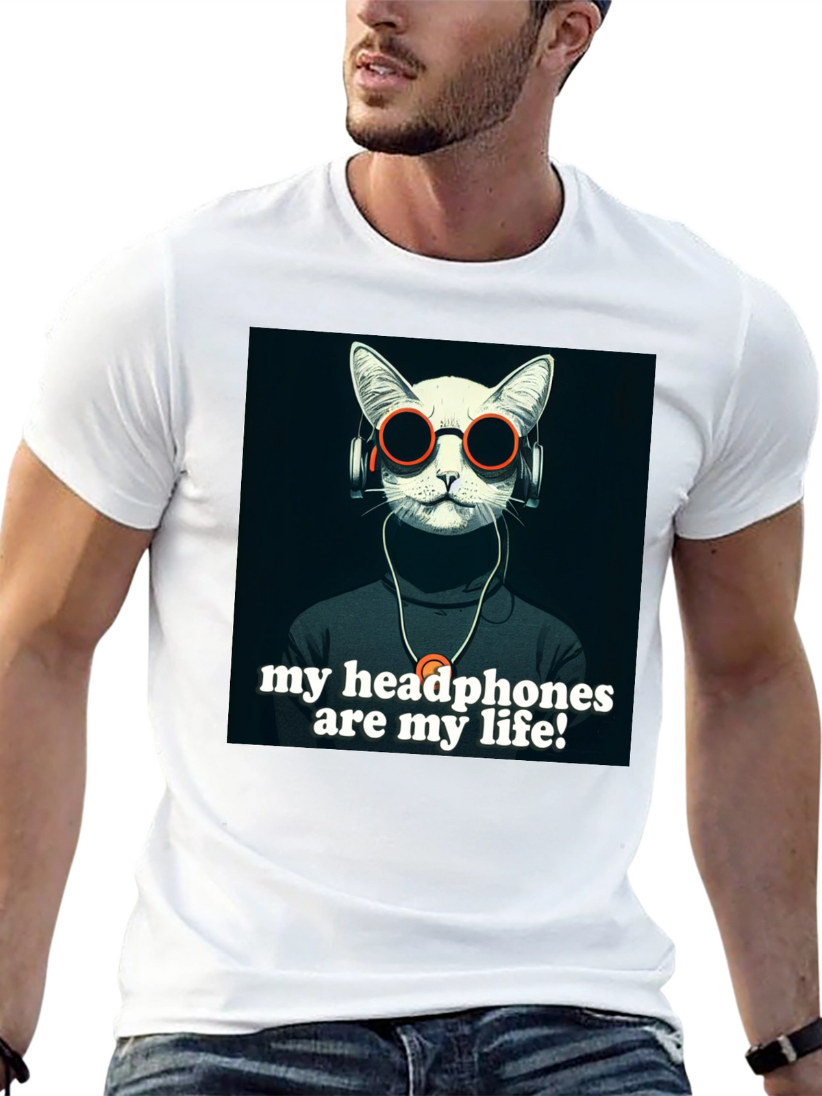 Headphone Cat Graphic T-Shirt