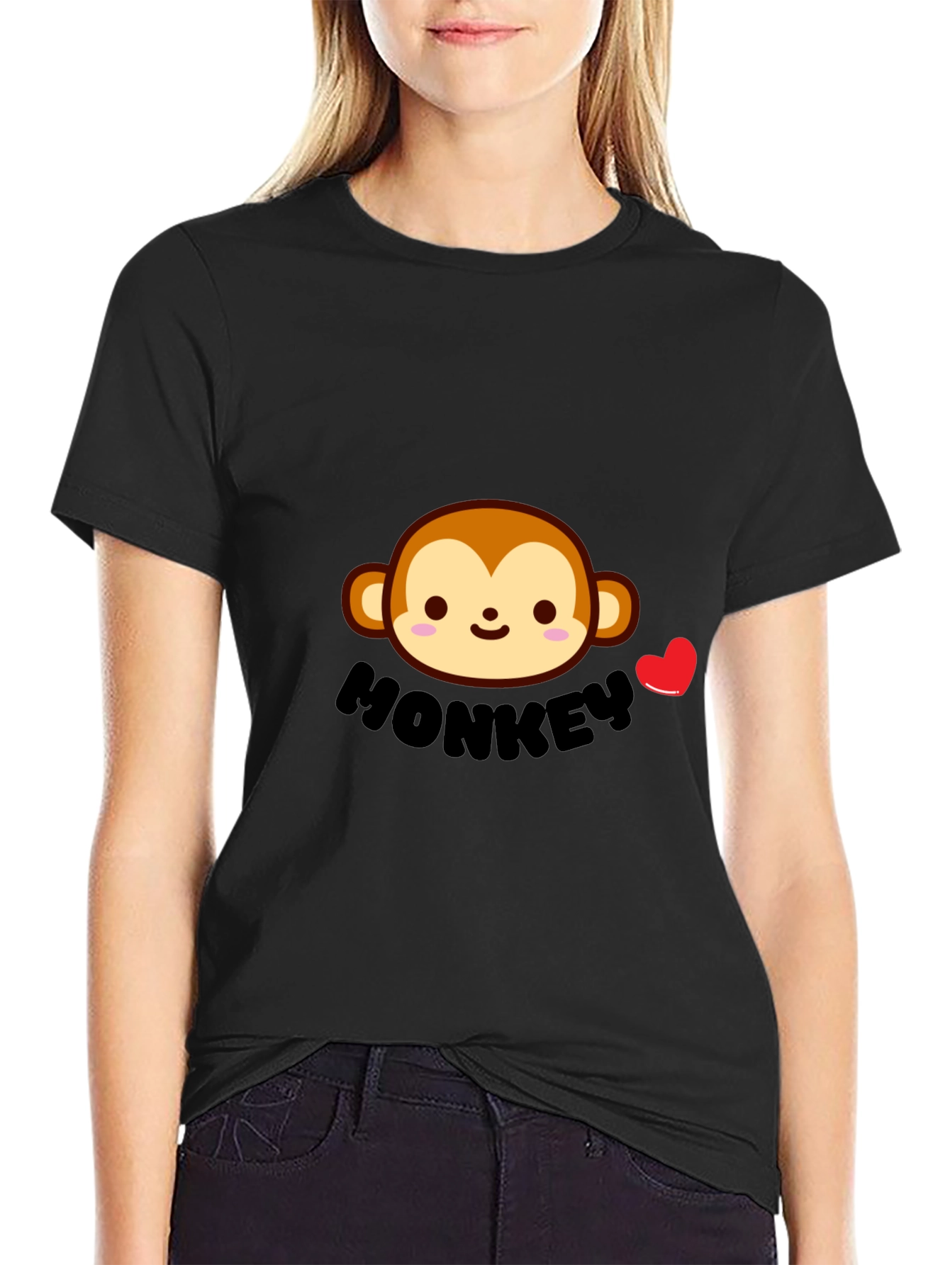 Cute Monkey Graphic Tee - Black Cotton Comfort