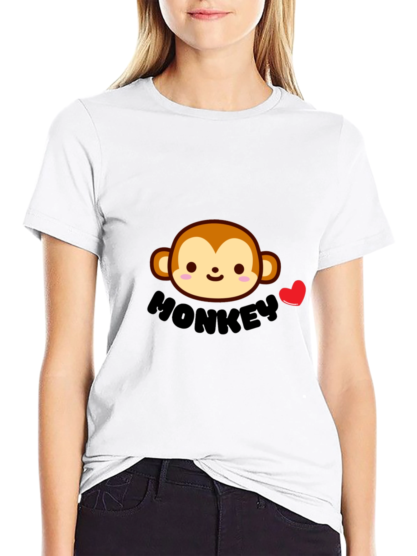 Cute Monkey Graphic Tee - Black Cotton Comfort