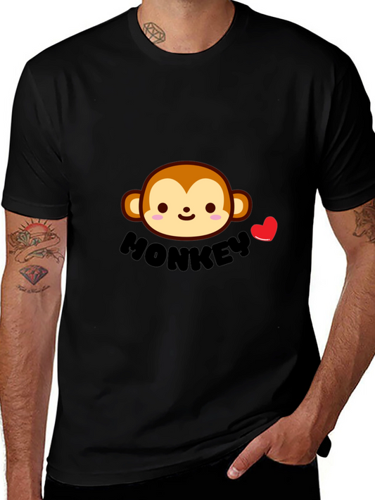 Cute Monkey Graphic Tee - Black Cotton Comfort