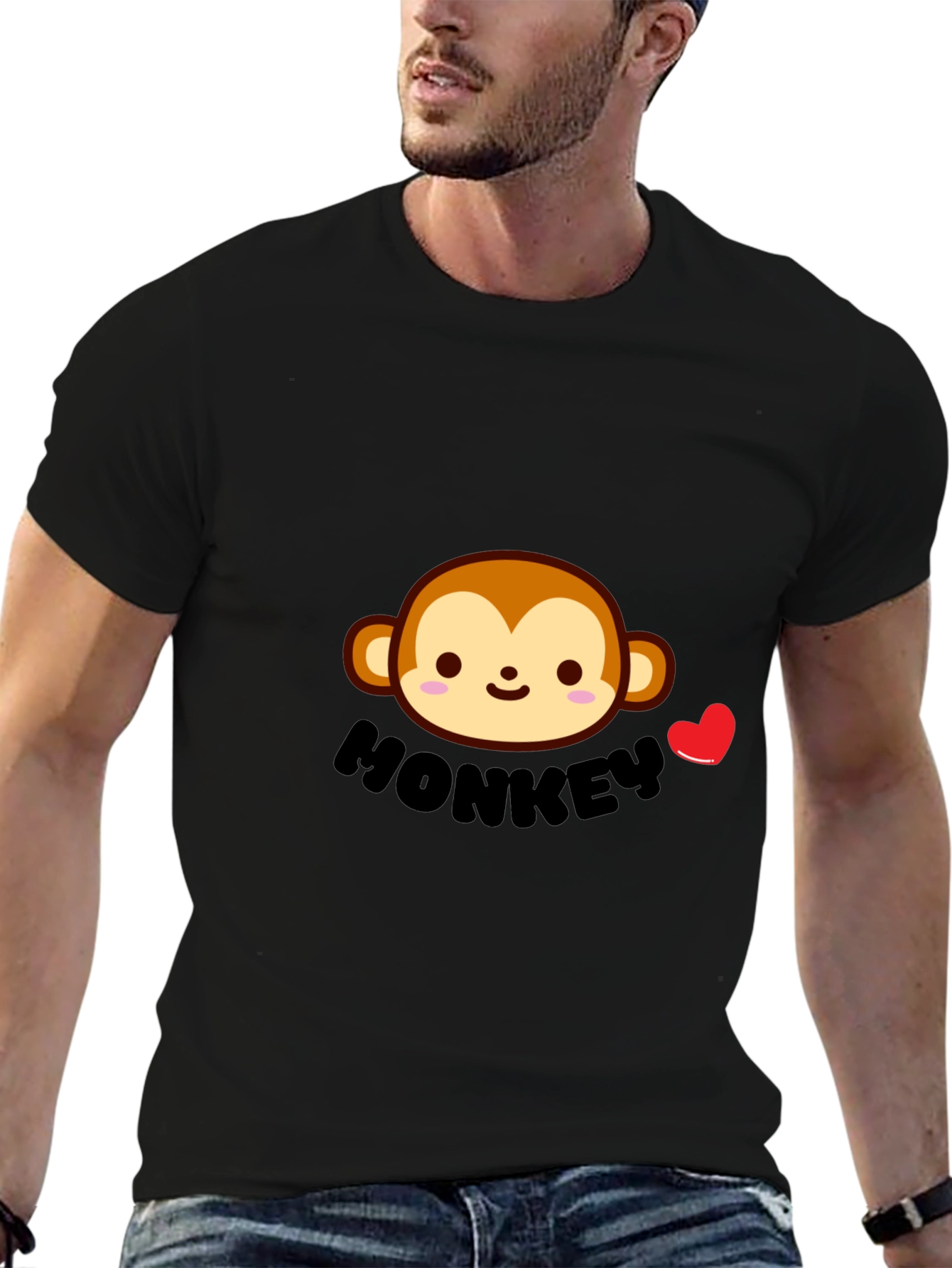 Cute Monkey Graphic Tee - Black Cotton Comfort