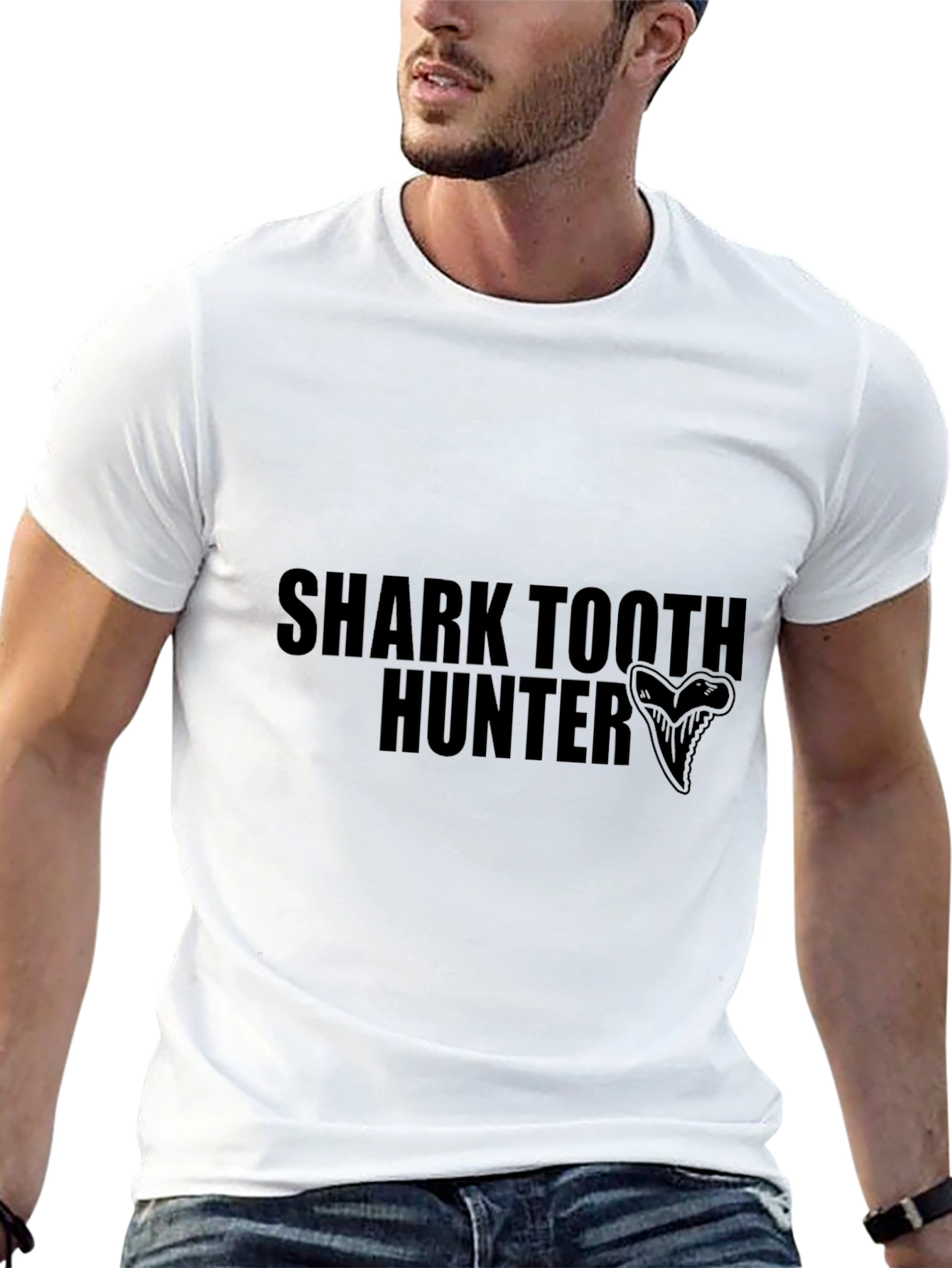 Shark Tooth Hunter Graphic Tee - Black Cotton T-Shirt