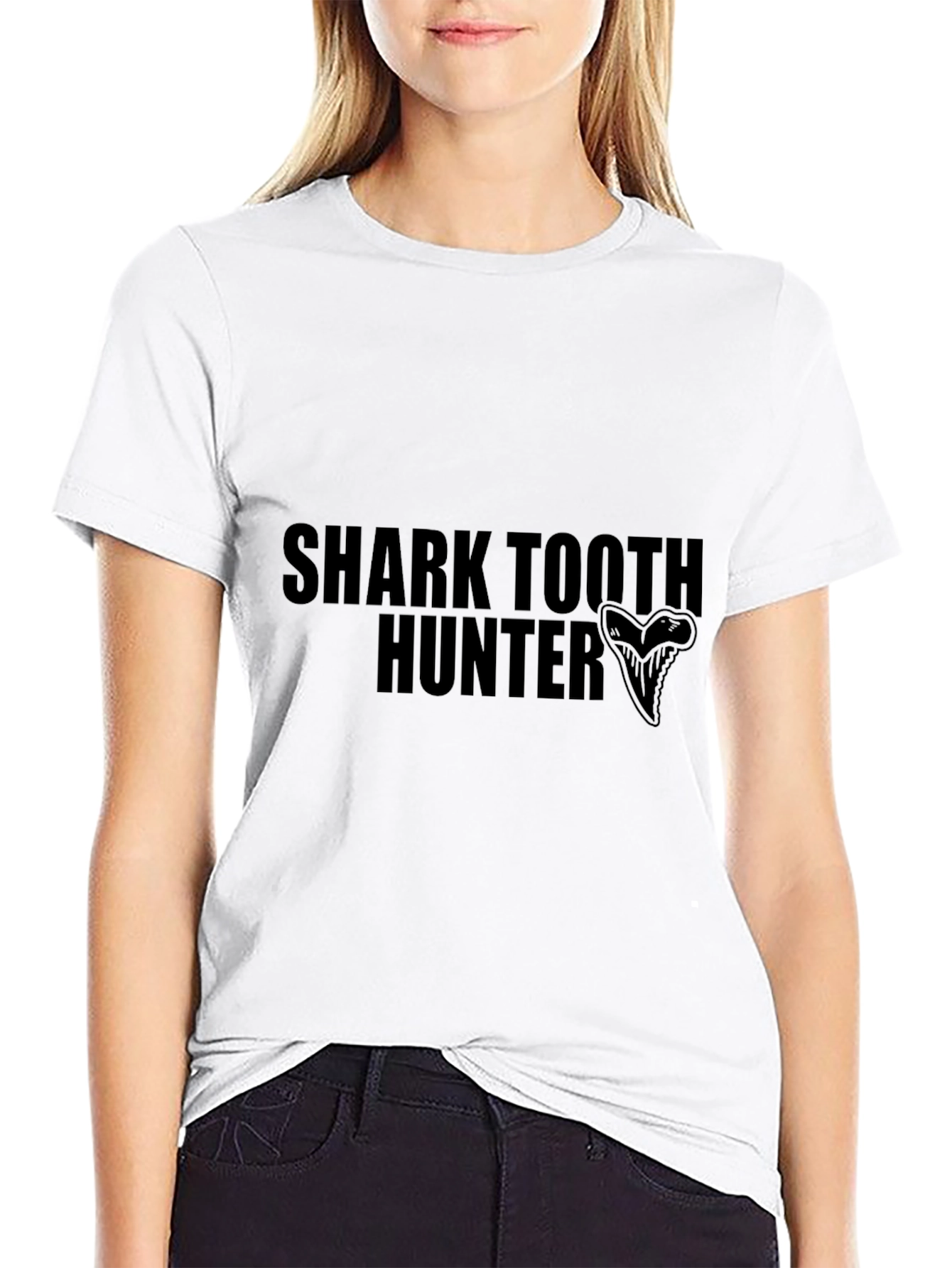 Shark Tooth Hunter Graphic Tee - Black Cotton T-Shirt