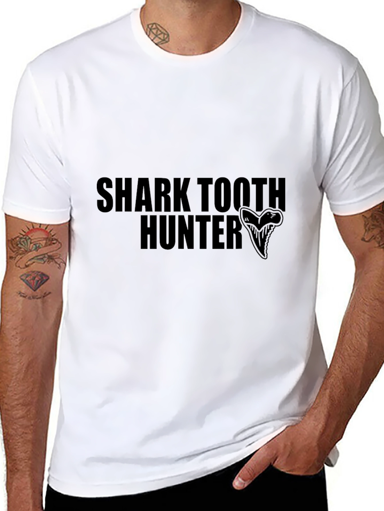 Shark Tooth Hunter Graphic Tee - Black Cotton T-Shirt