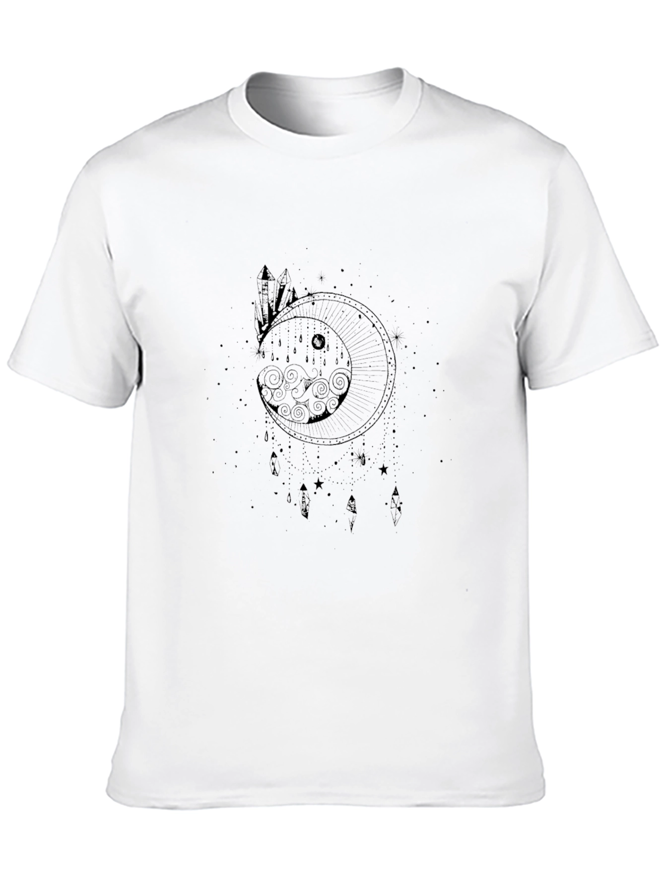 Mens Black Graphic Tee - Moon & Crystal Design