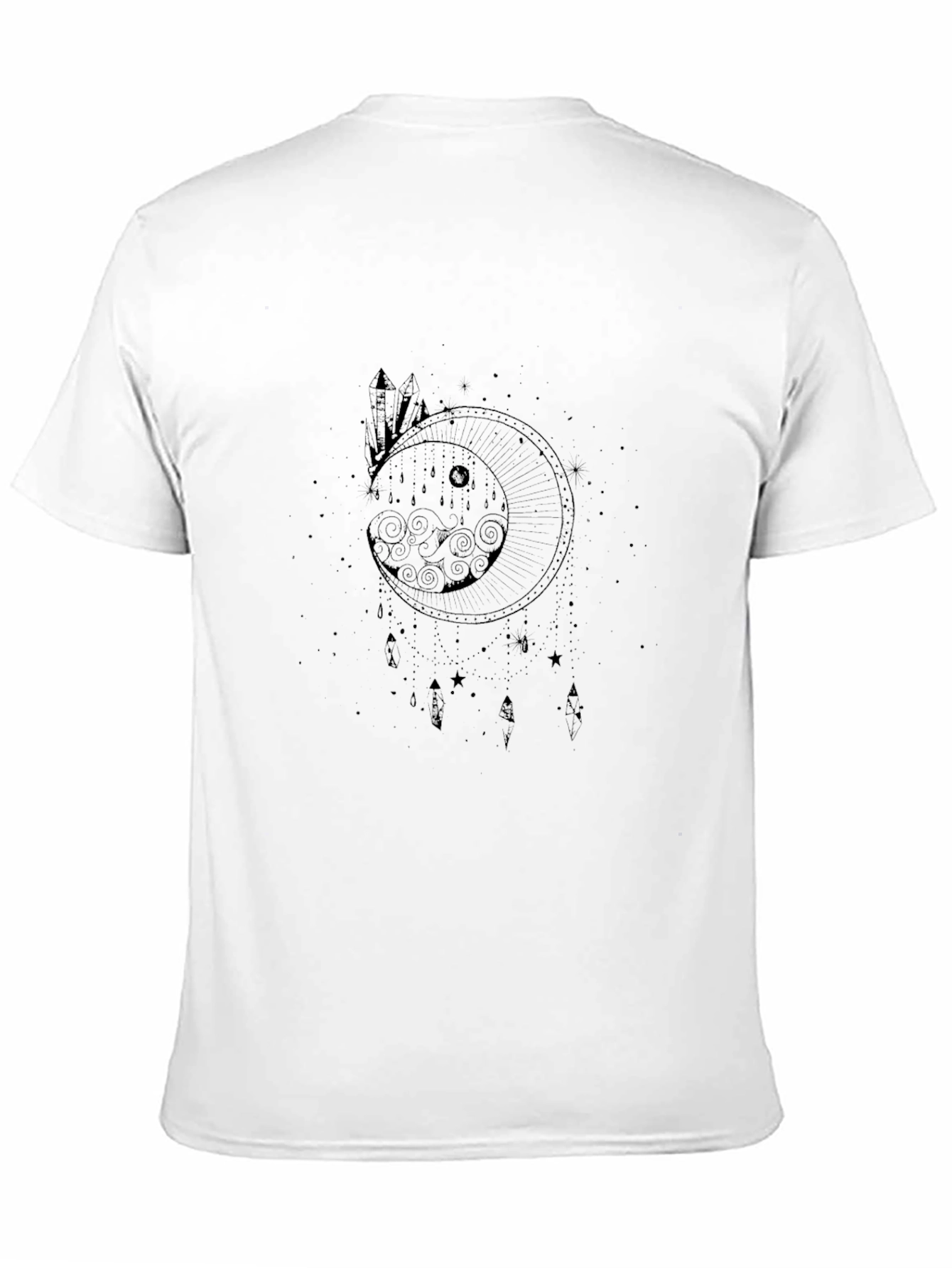 Mens Black Graphic Tee - Moon & Crystal Design