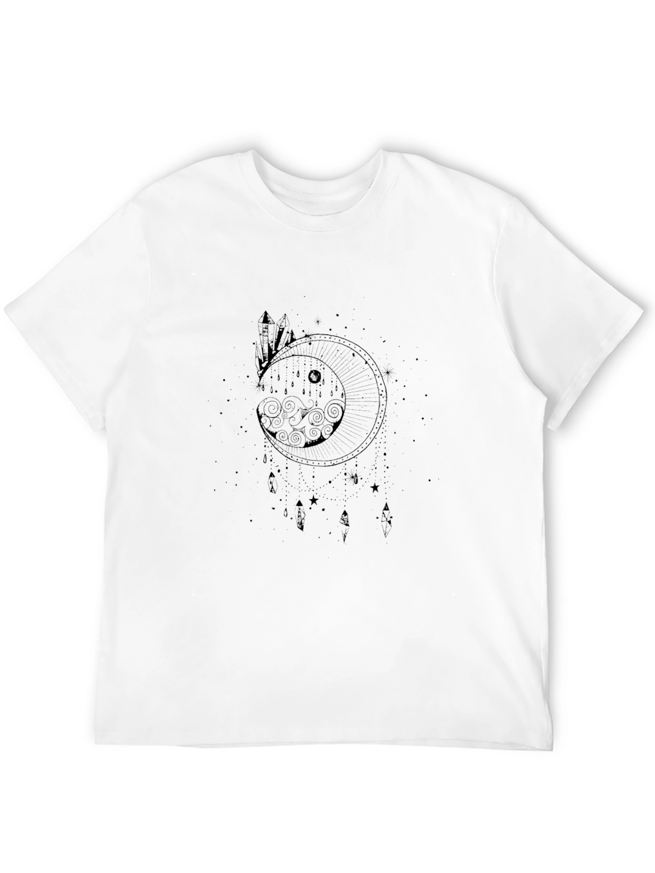 Mens Black Graphic Tee - Moon & Crystal Design
