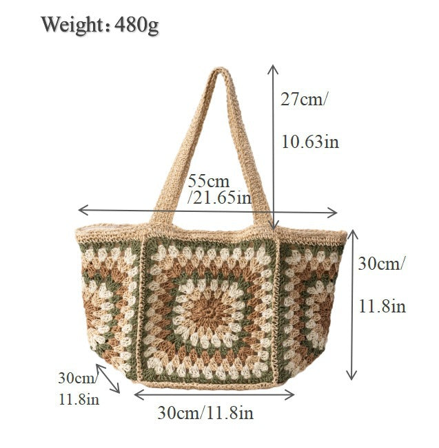 Elegant Handcrafted Straw Tote Bag - Large Capacity Beach Shoulder Bag