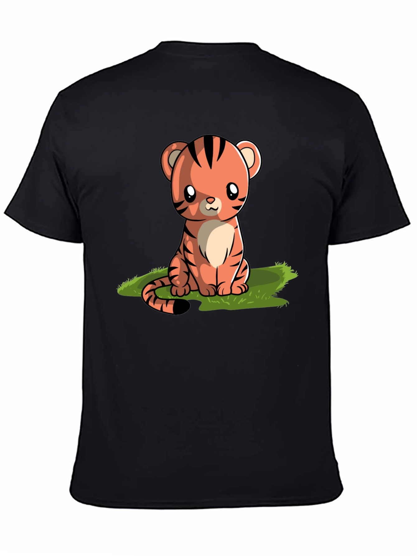 Cute Cartoon Tiger Graphic Tee - Black T-Shirt