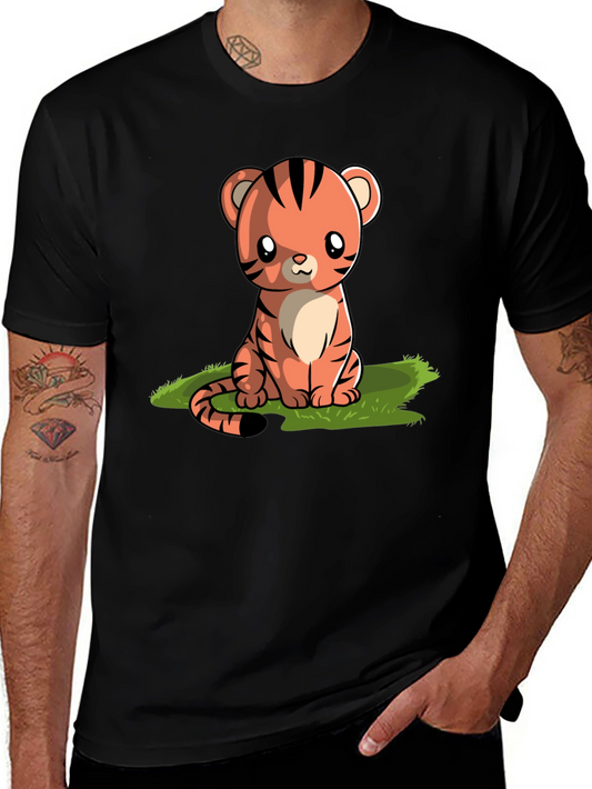 Cute Cartoon Tiger Graphic Tee - Black T-Shirt