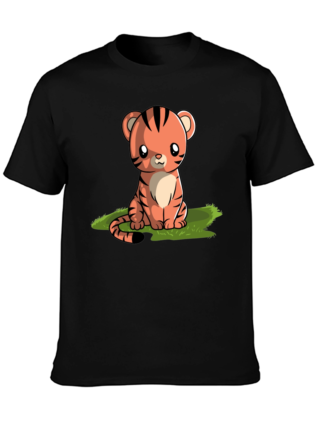 Cute Cartoon Tiger Graphic Tee - Black T-Shirt