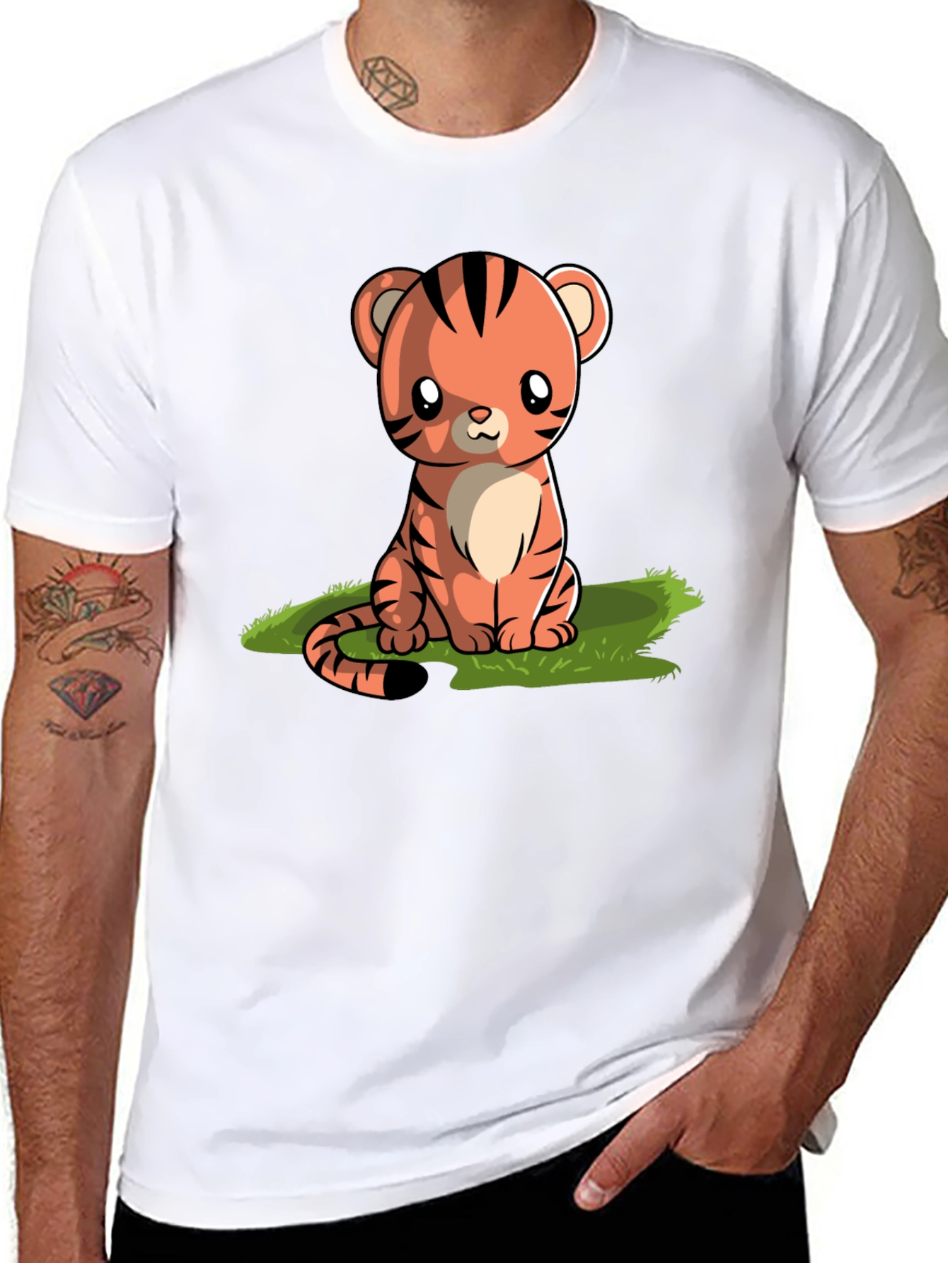 Cute Cartoon Tiger Graphic Tee - Black T-Shirt