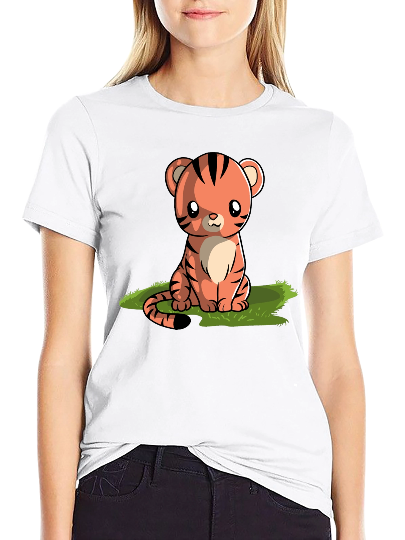 Cute Cartoon Tiger Graphic Tee - Black T-Shirt