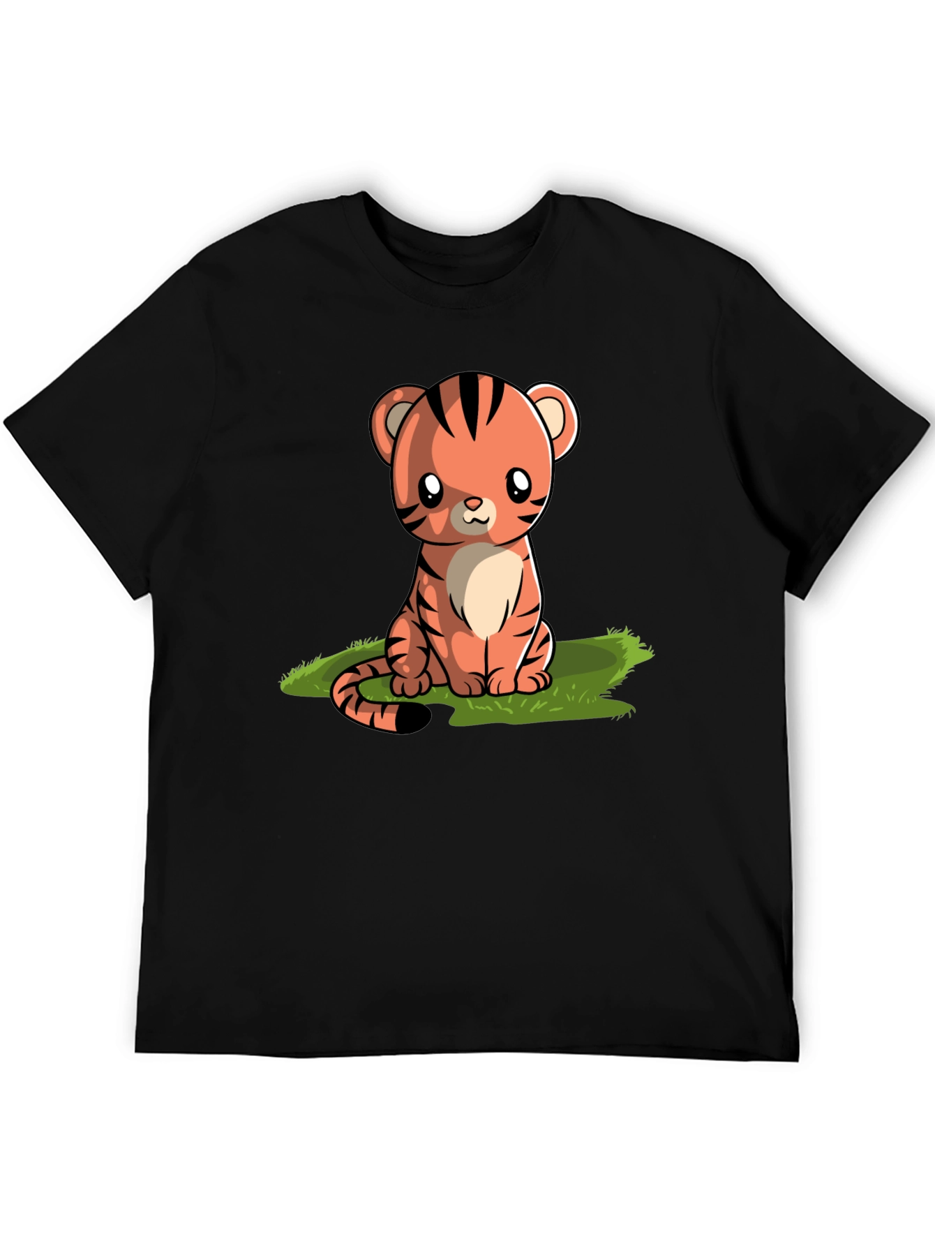 Cute Cartoon Tiger Graphic Tee - Black T-Shirt
