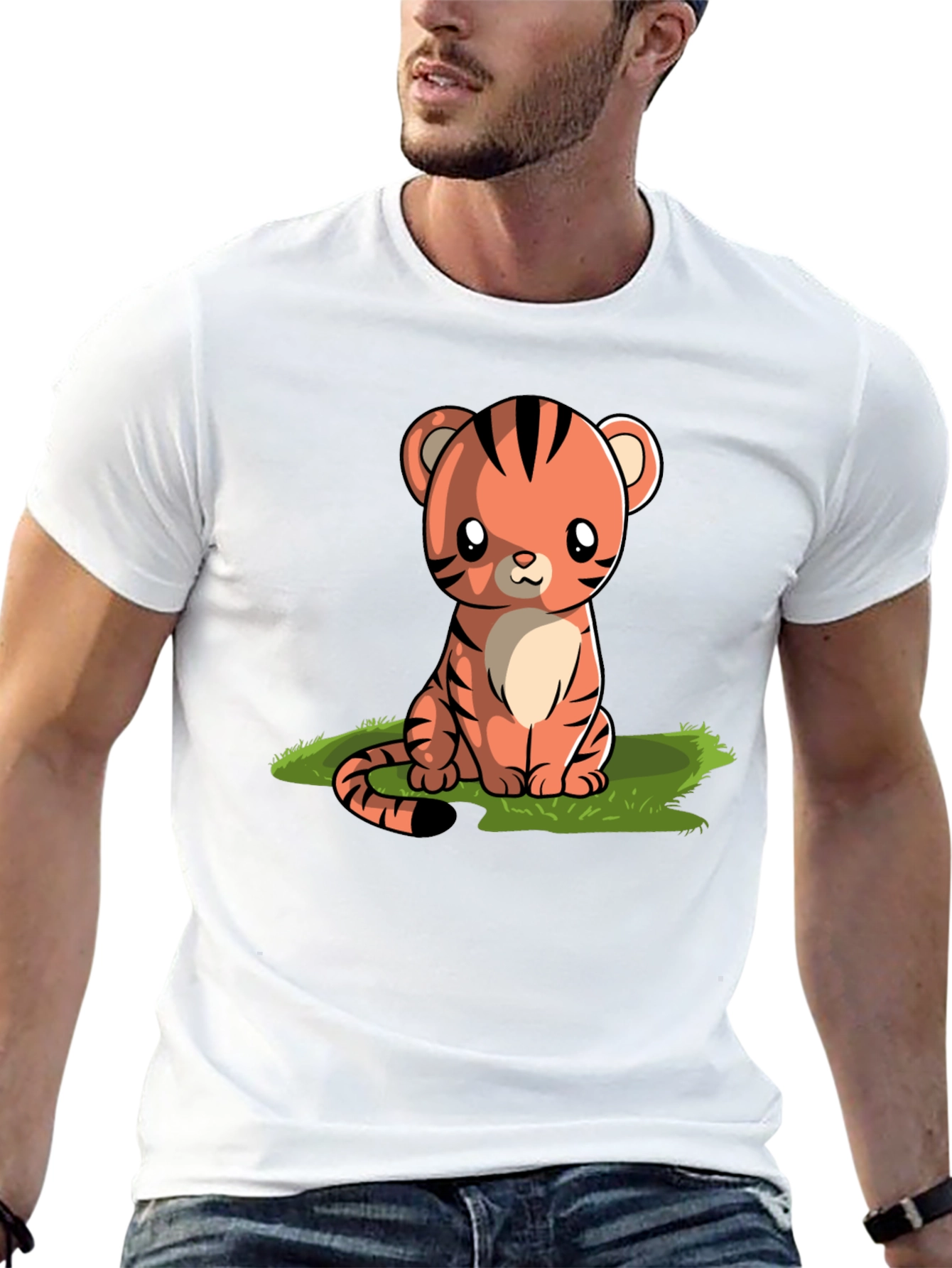 Cute Cartoon Tiger Graphic Tee - Black T-Shirt