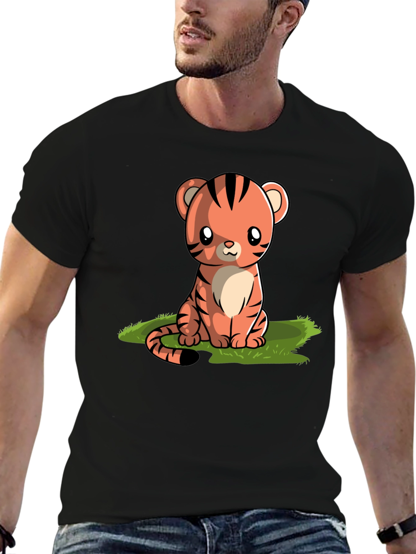 Cute Cartoon Tiger Graphic Tee - Black T-Shirt